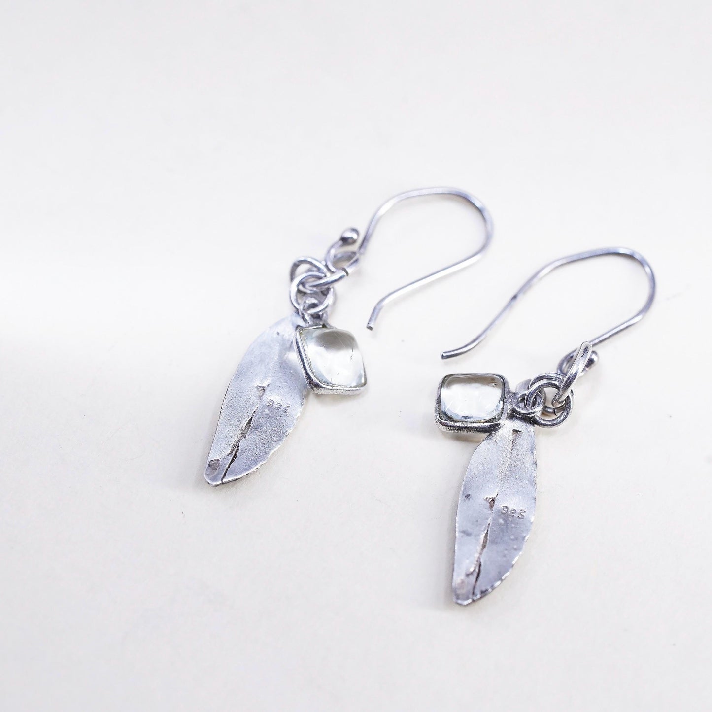 Vintage southwestern Sterling silver earrings, 925 feather with crystal charms
