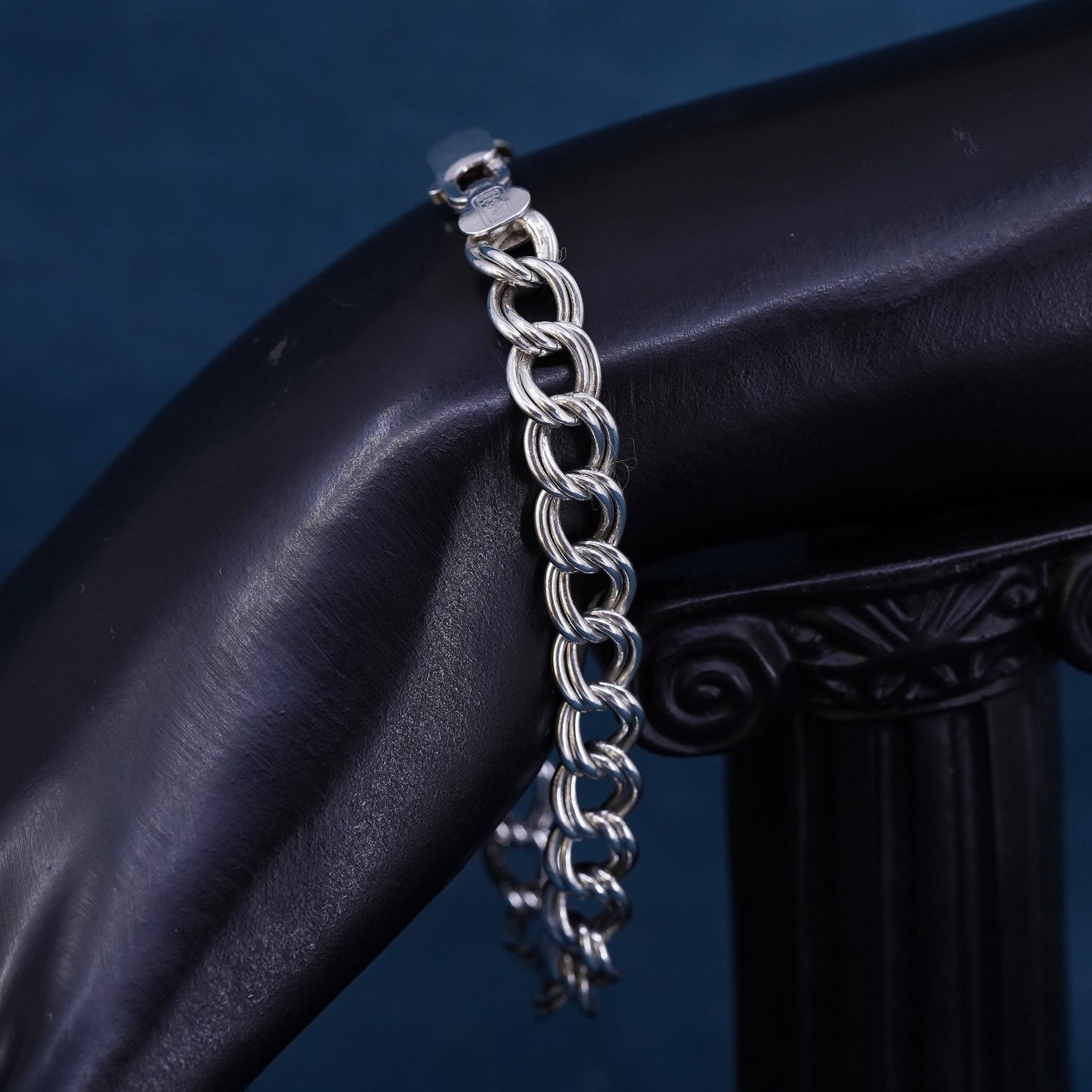 7.5" 9mm, Sterling silver handmade charm bracelet, 925 double curb link chain