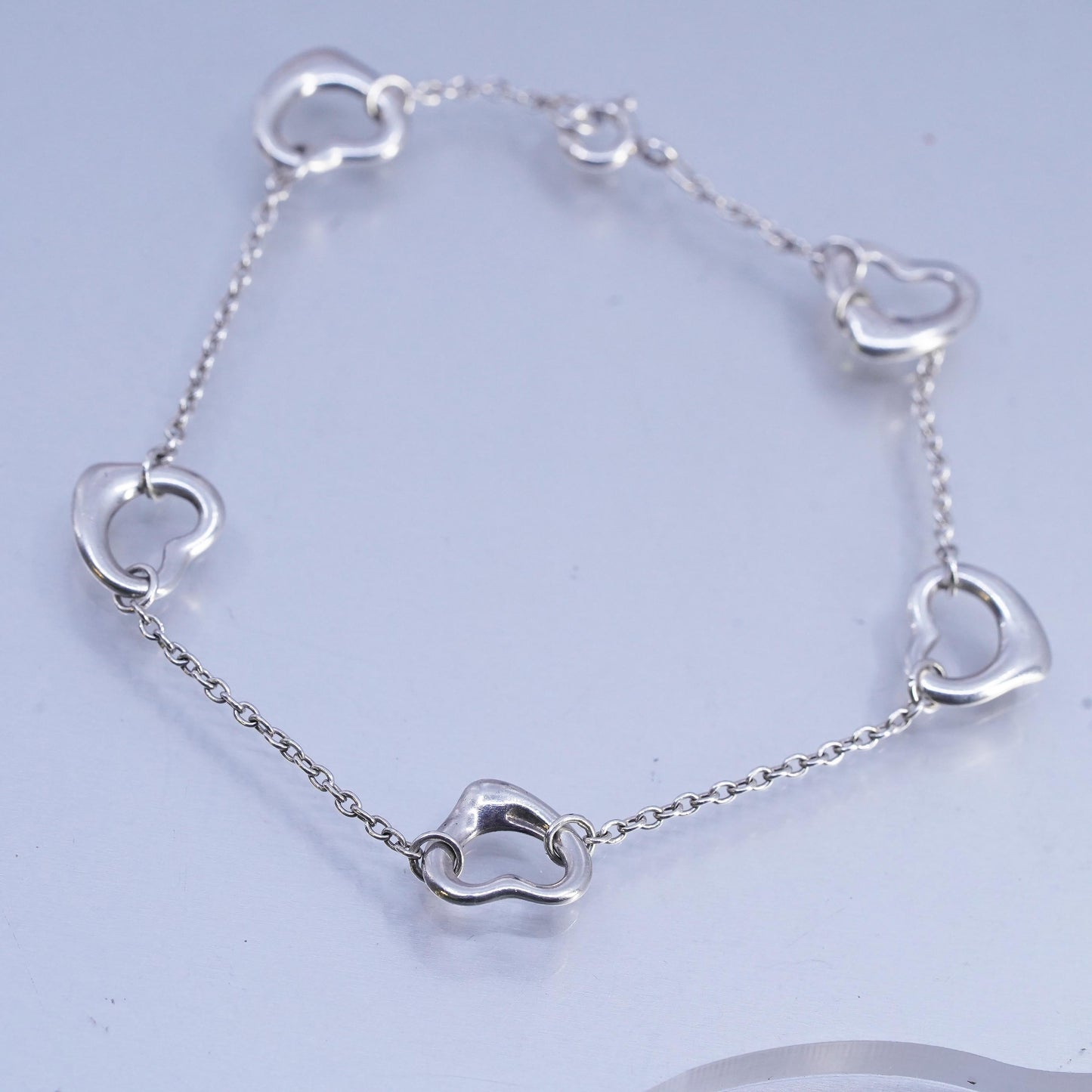 7.5" Vintage Sterling Silver Handmade Bracelet, 925 circle chain Heart Charms