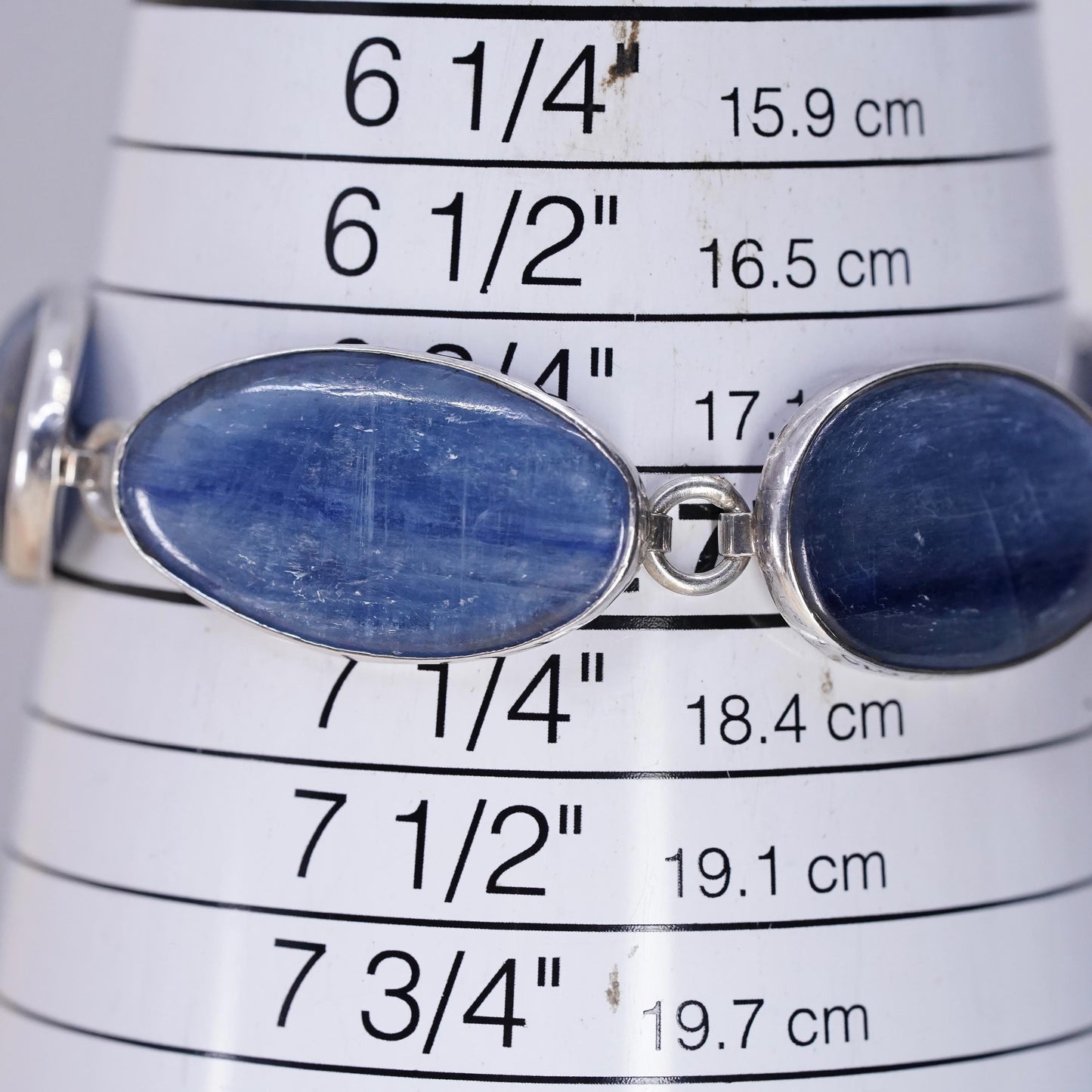 7”, Sterling 925 Silver Blue Kyanite Bracelet, Oval Kyanite Cabochon chain