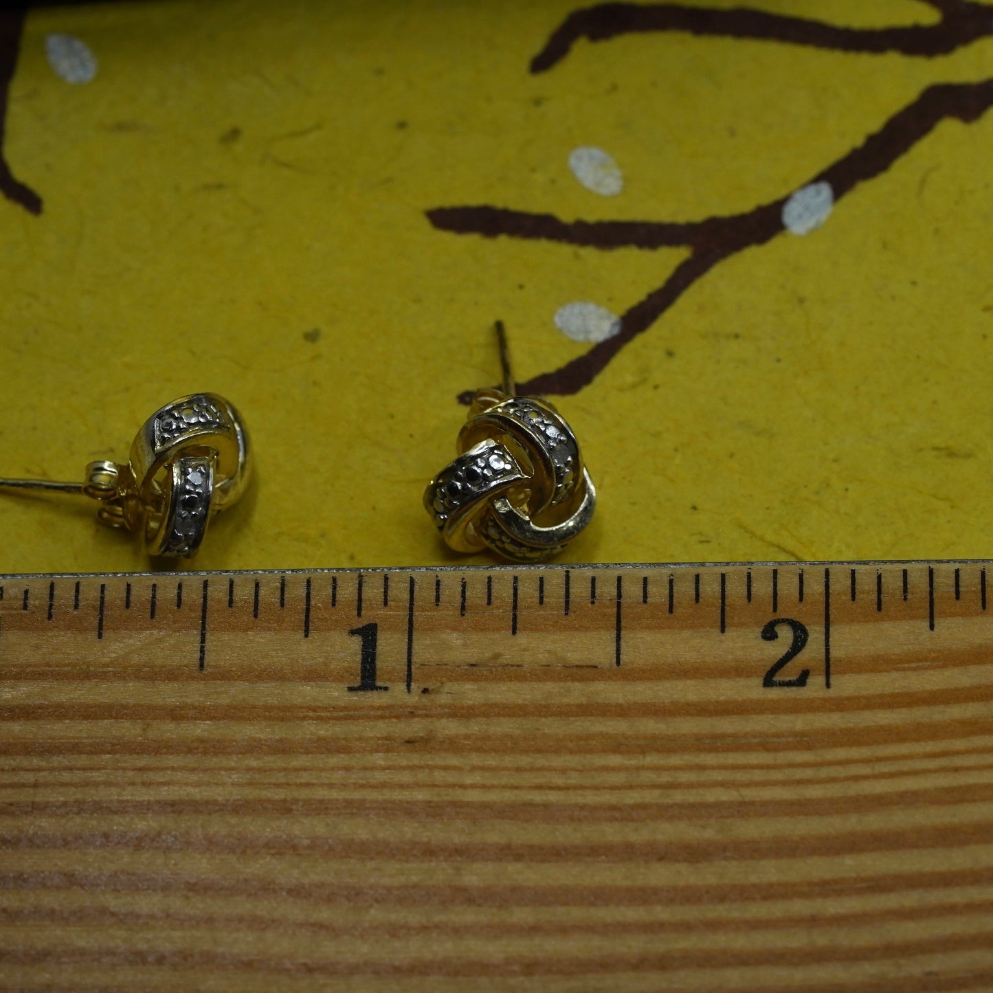 vtg vermeil gold over Sterling 925 silver entwined studs w/ diamond, earrings
