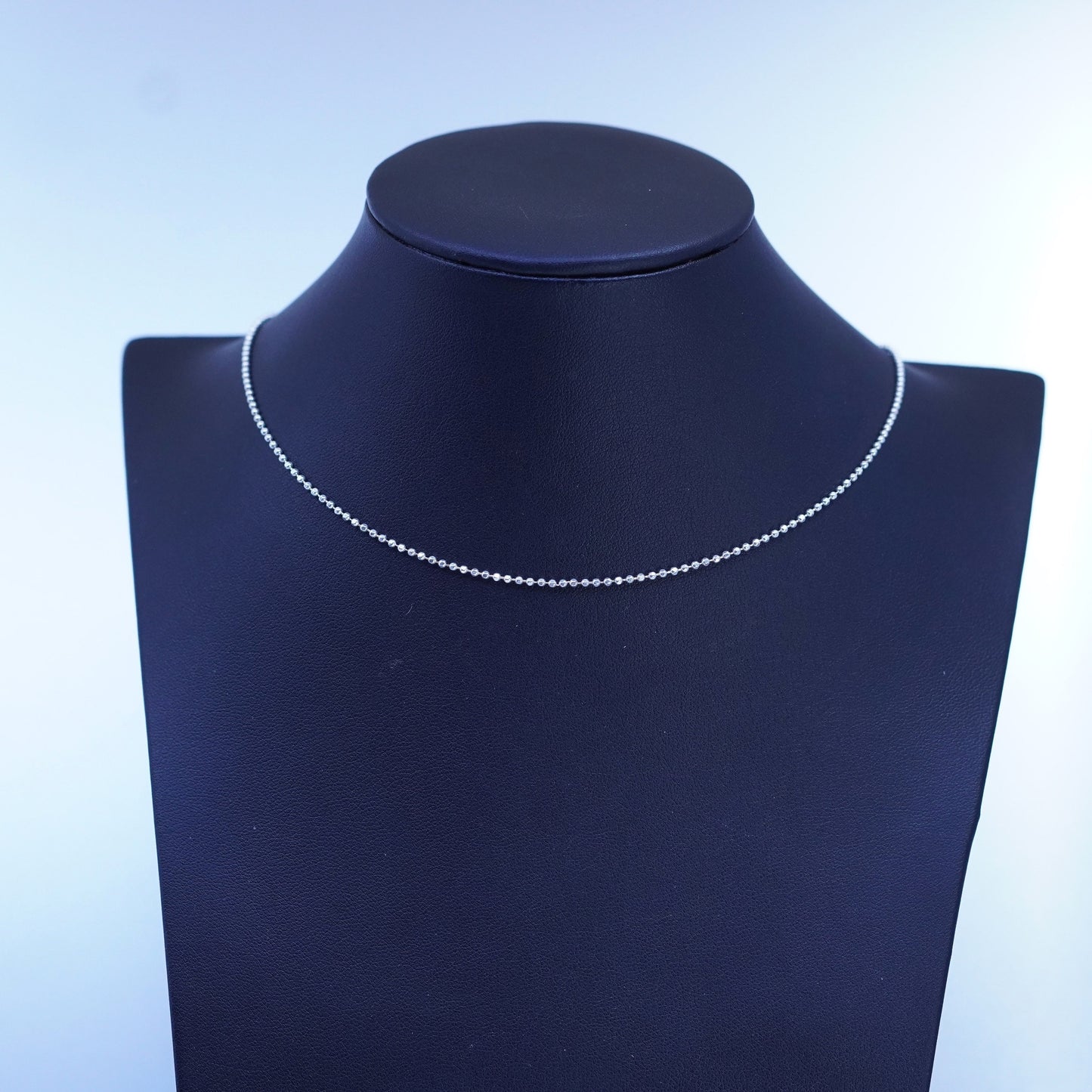 16” 1mm, vintage Italy Sterling 925 silver bead chain necklace
