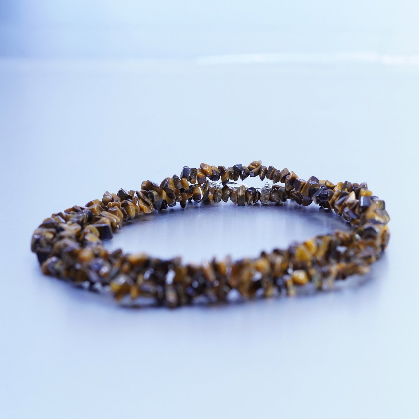 40”, vintage Sterling 925 silver handmade necklace with tiger eye beads