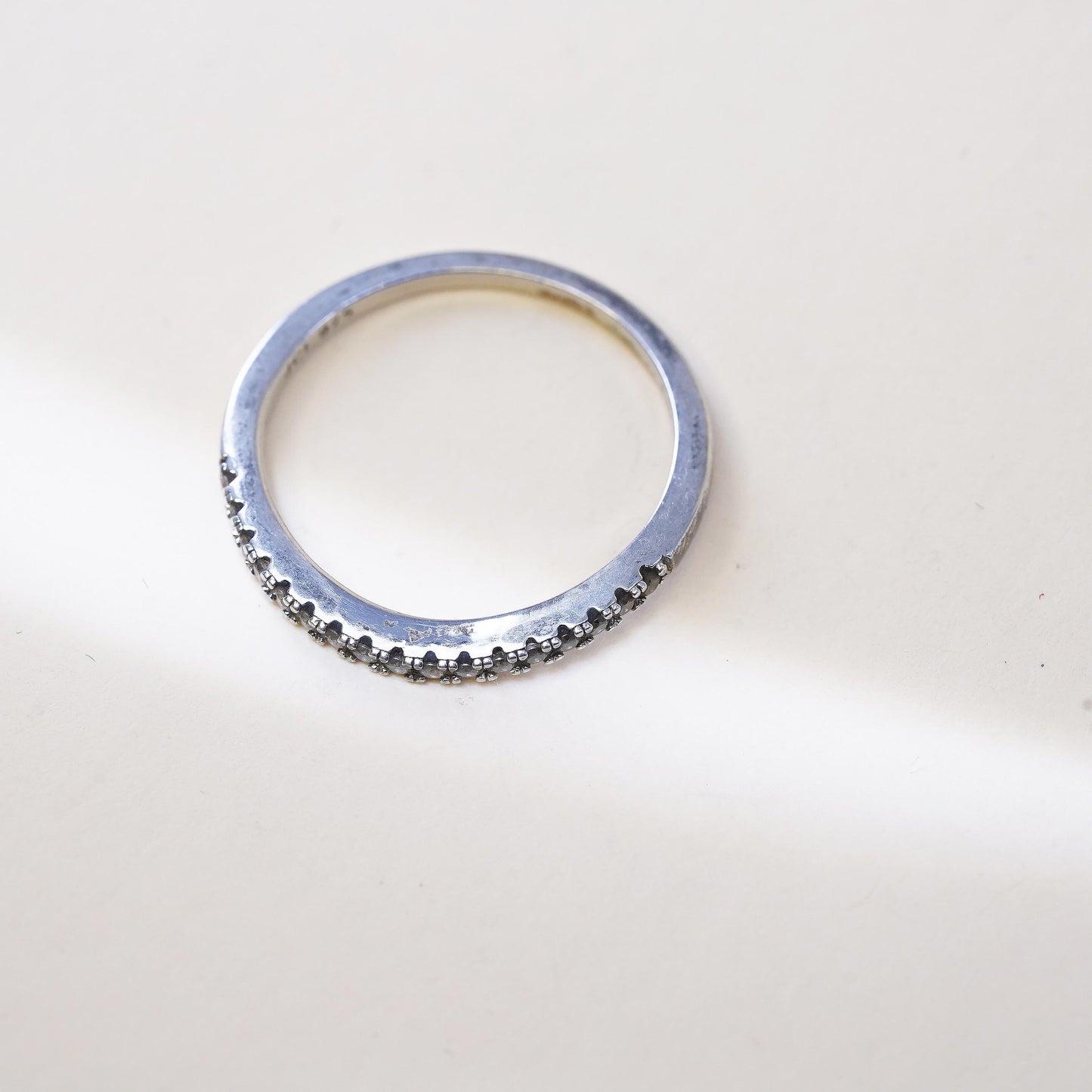 Size 10, VTG sterling 925 silver ring with cluster CZ, stackable wedding band