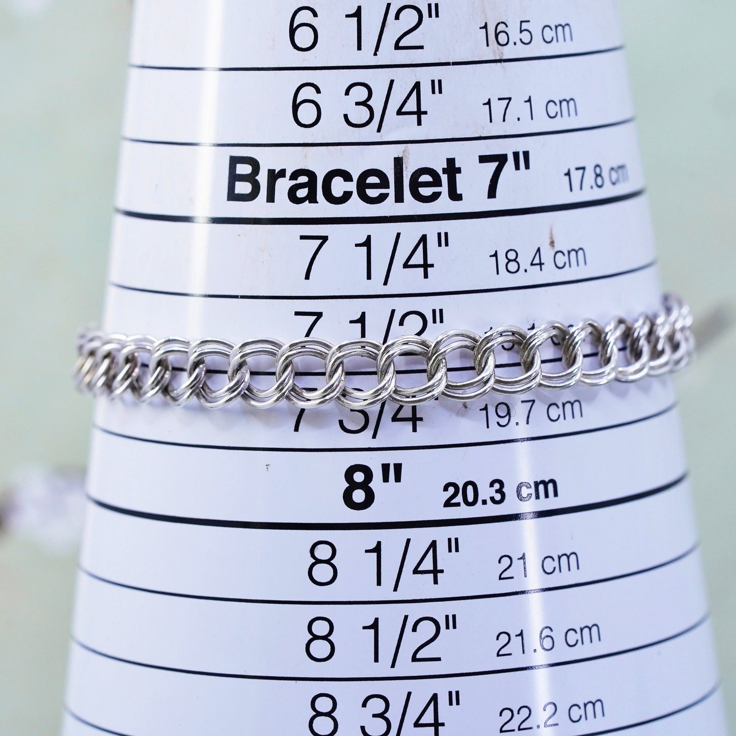 7.75", 8mm, Vintage sterling silver bracelet, 925 double curb chain