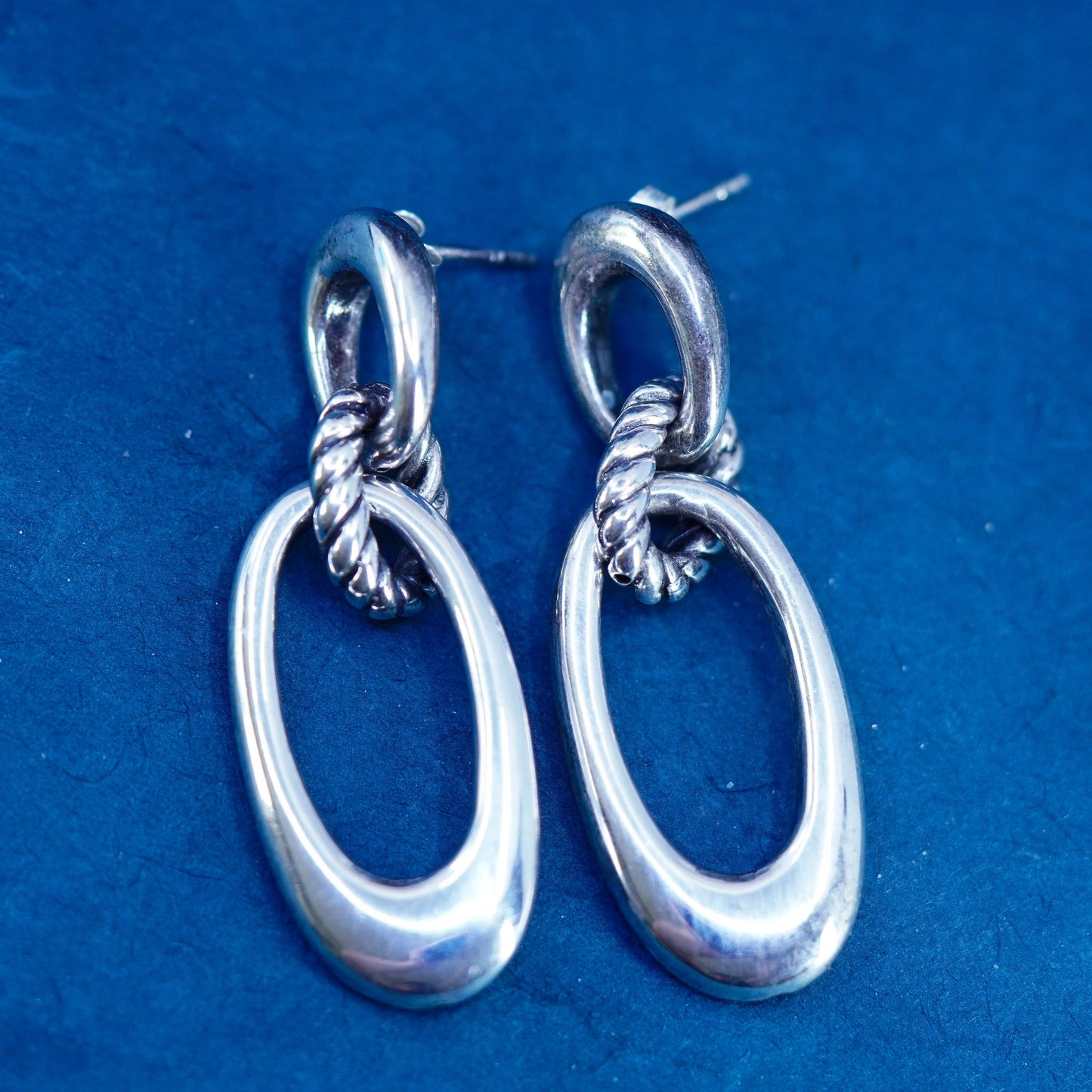 2”, vintage Sterling silver 925 lightweight entwined oval hoop earrings