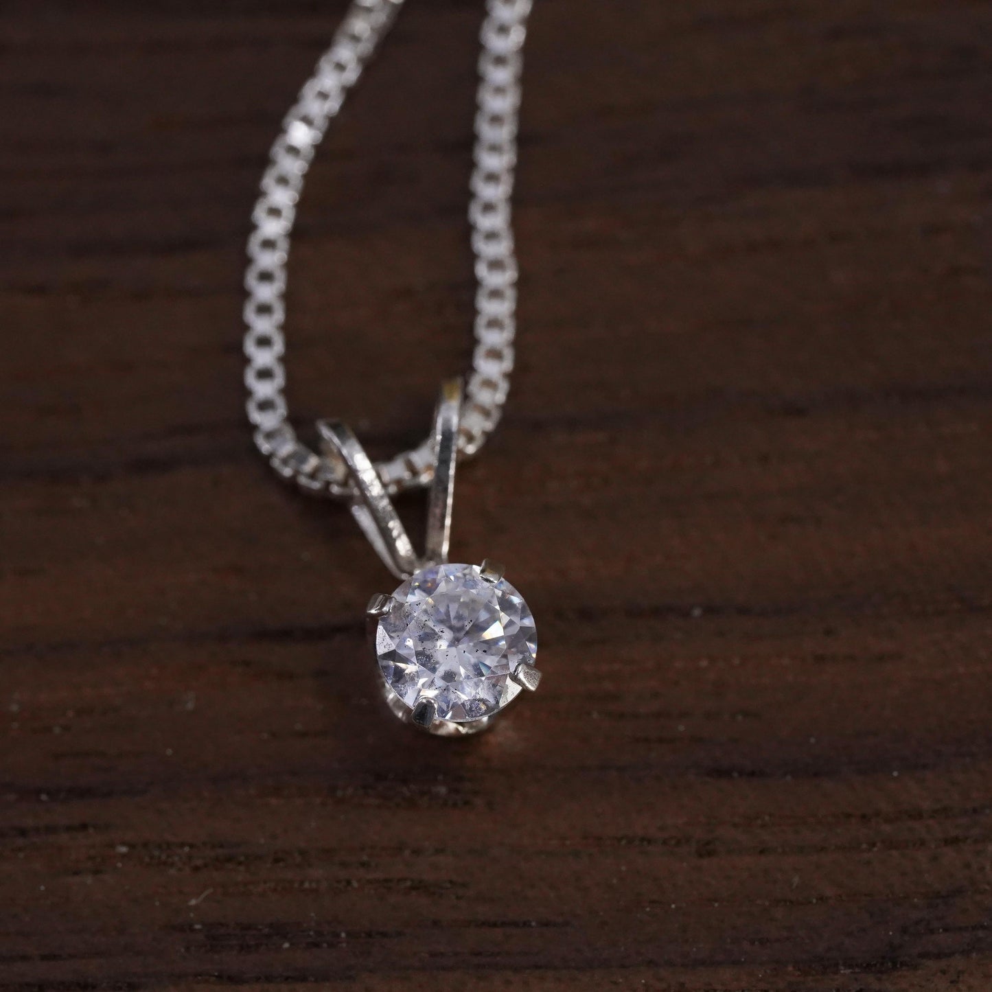 16” 1mm, vintage Sterling silver necklace, 925 box chain with circle CZ pendant