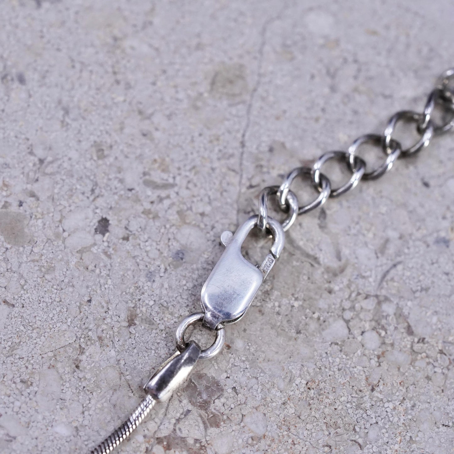 15+1", vintage Sterling silver necklace, 925 snake chain with square cz pendant