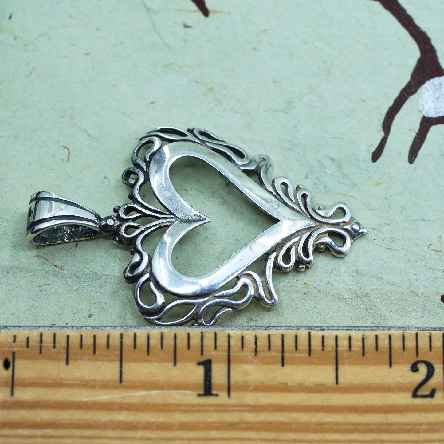 vintage sterling silver handmade pendant, 925 filigree heart charm