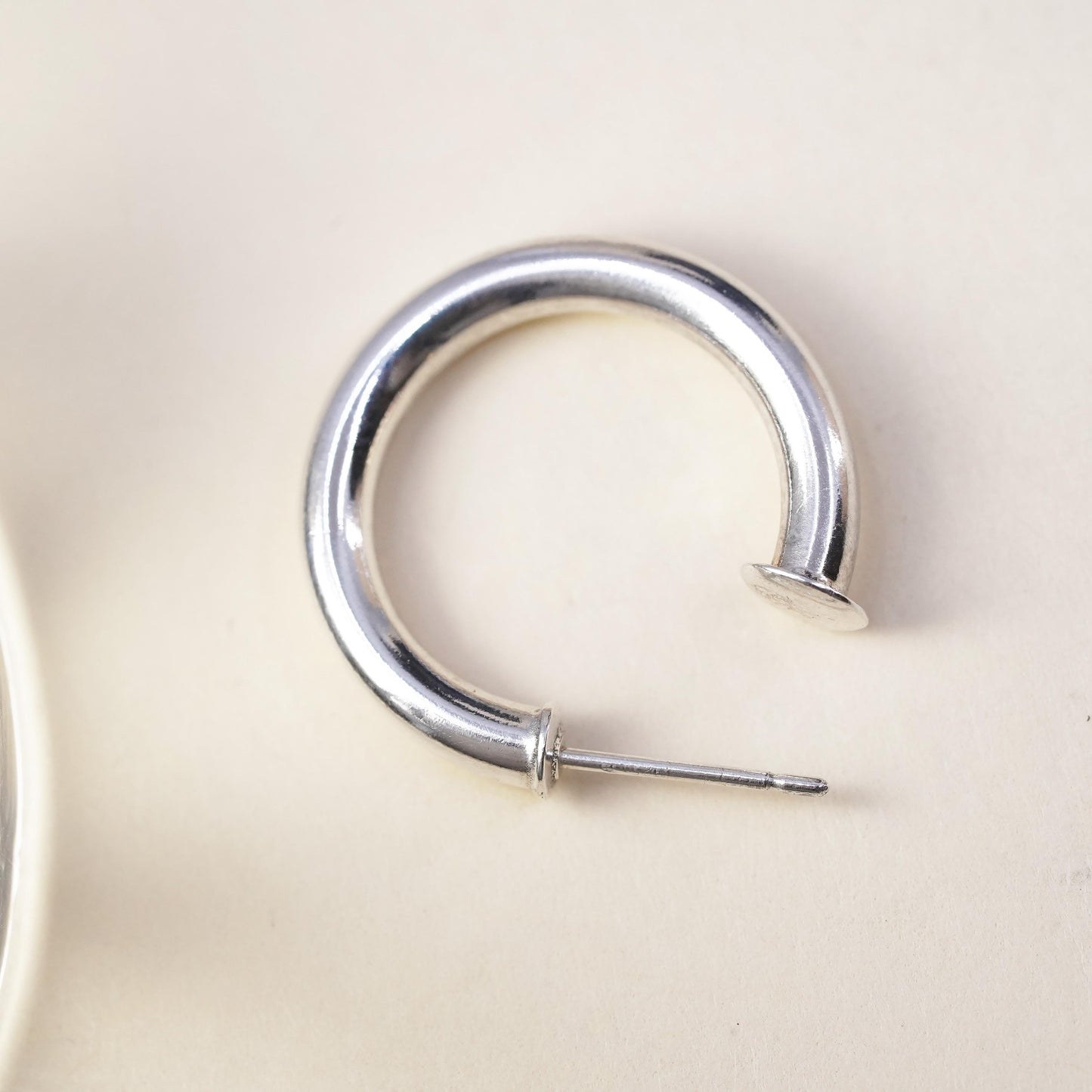0.75", Vintage sterling silver single earring, minimalist primitive hoop stud