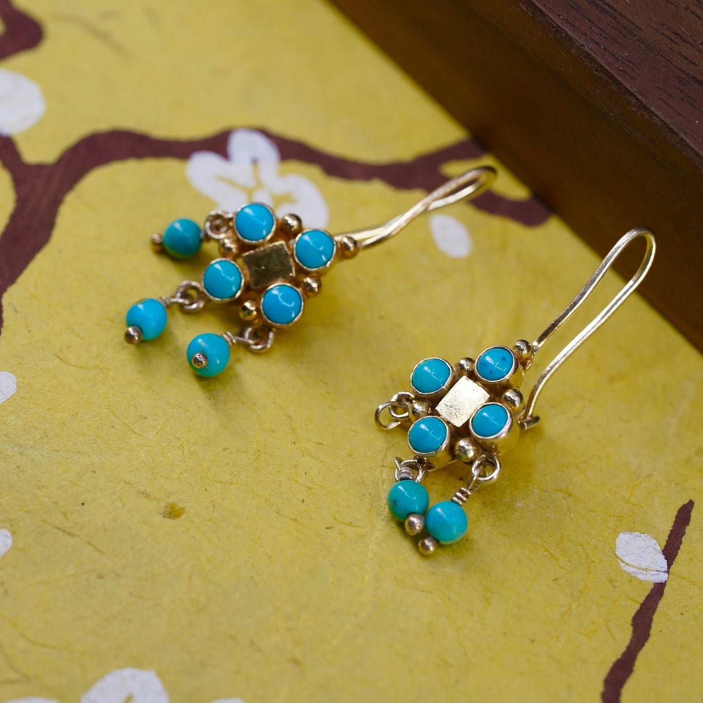Southwestern gold plated Sterling 925 silver handmade earrings turquoise beads