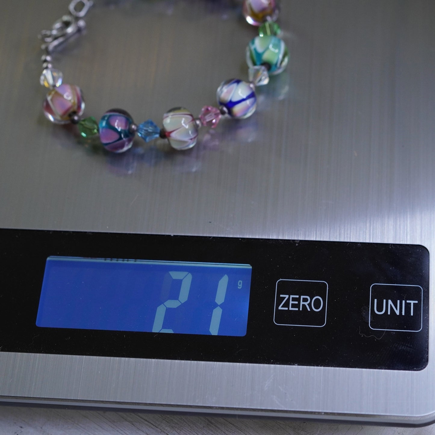 6.5”, Vintage handmade bracelet, blue artisan glass bead bracelet