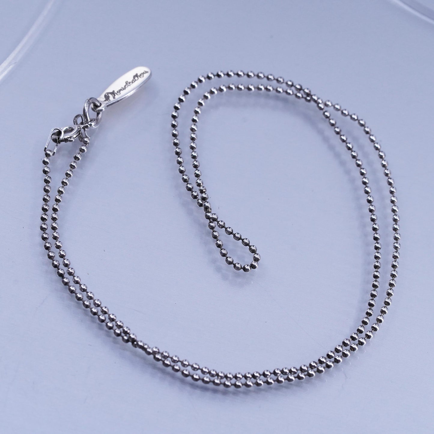 18” 1mm, vintage Italy Sterling 925 silver bead chain necklace