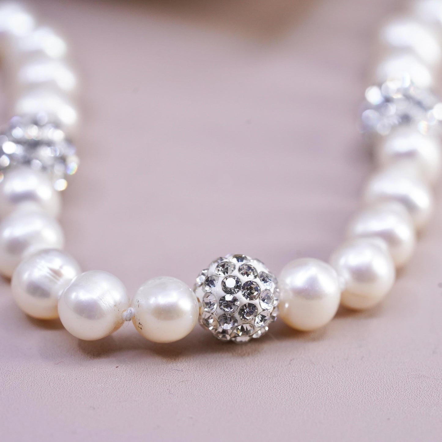 18", vintage Sterling 925 silver necklace 6mm freshwater pearl cluster cz beads