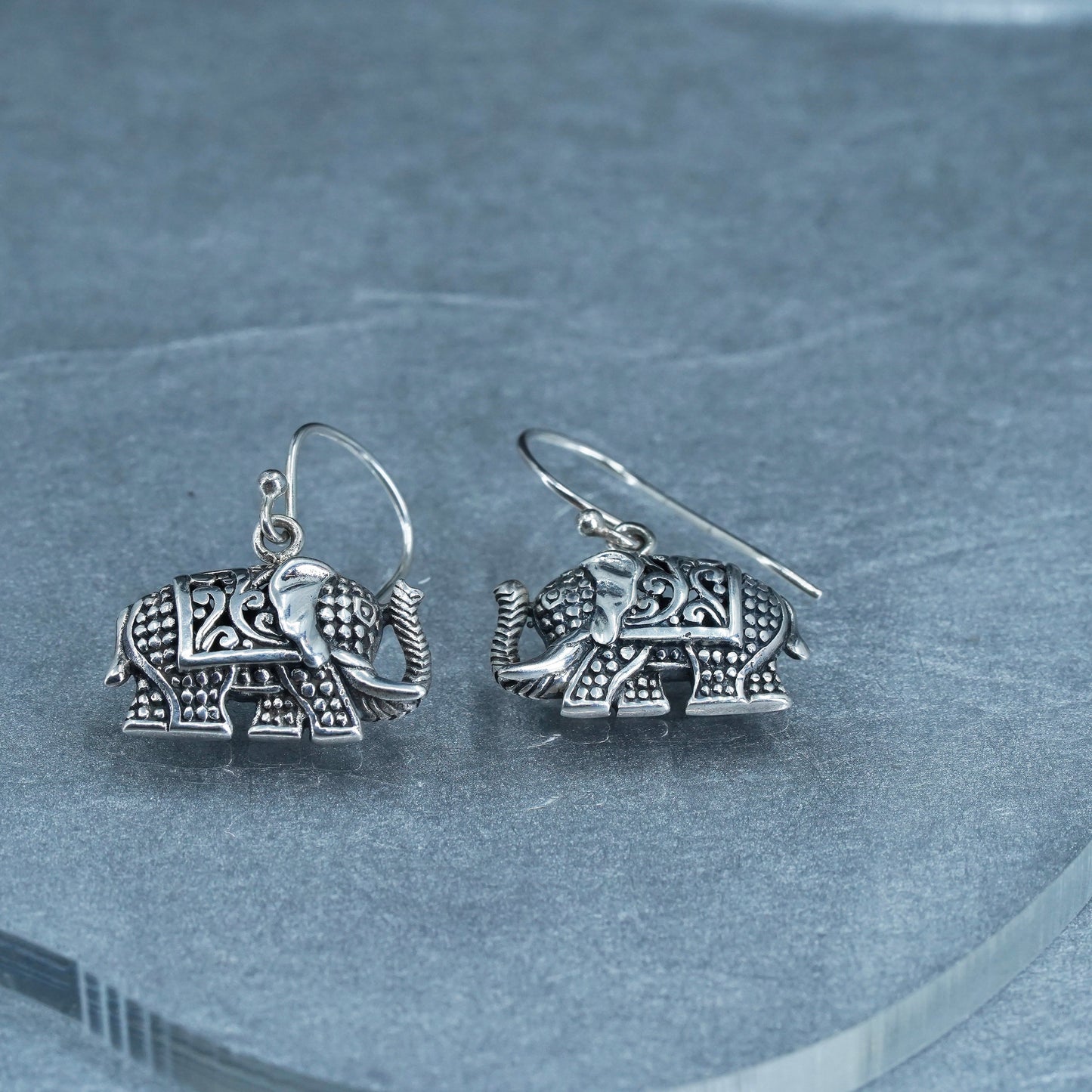 Vintage Sterling 925 silver filigree elephant earrings