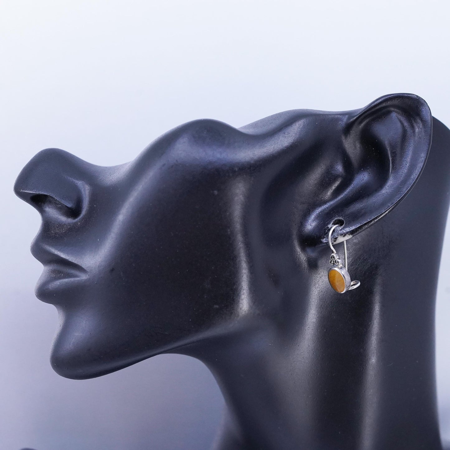 Vintage Sterling Silver Handmade Earrings, 925 Silver with Golden Tiger Eye