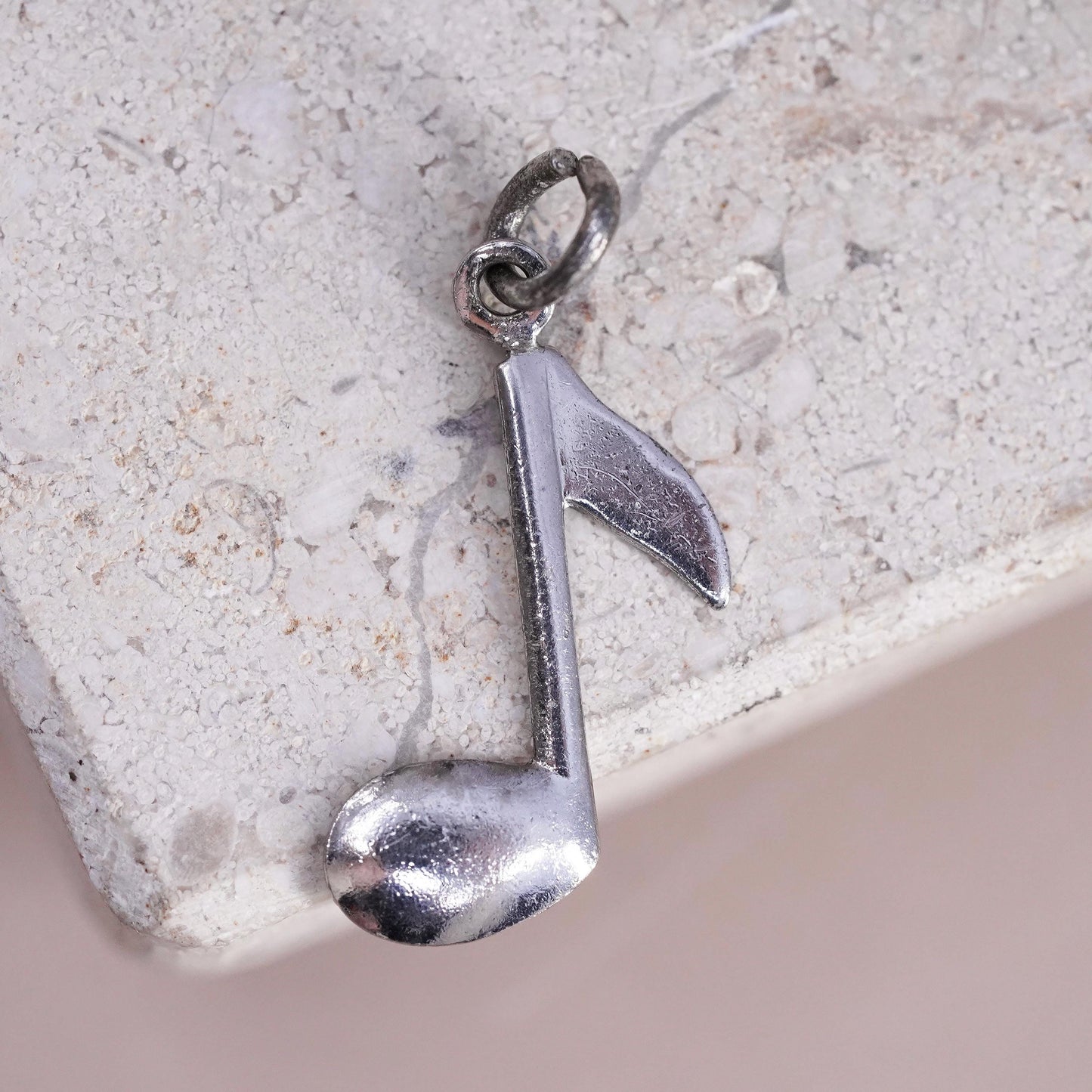 Vintage Sterling silver handmade pendant, 925 music note charm