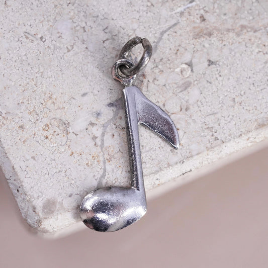 Vintage Sterling silver handmade pendant, 925 music note charm