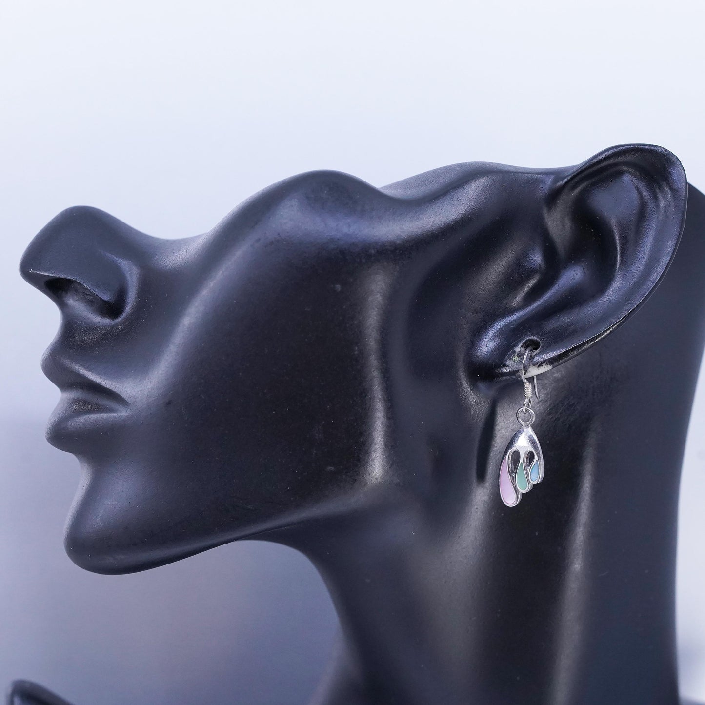 Vintage Sterling 925 silver handmade earrings with mother of pearl inlay
