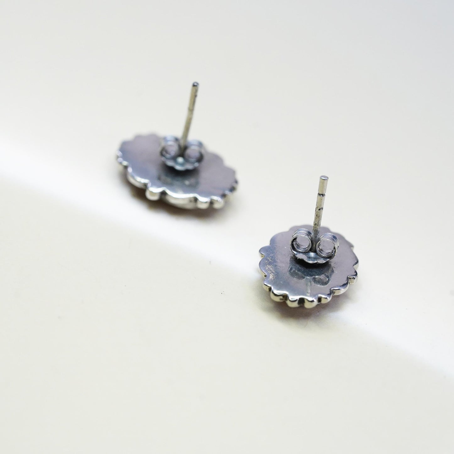 Vintage Sterling silver handmade earrings, 925 studs lapis lazuli and beads