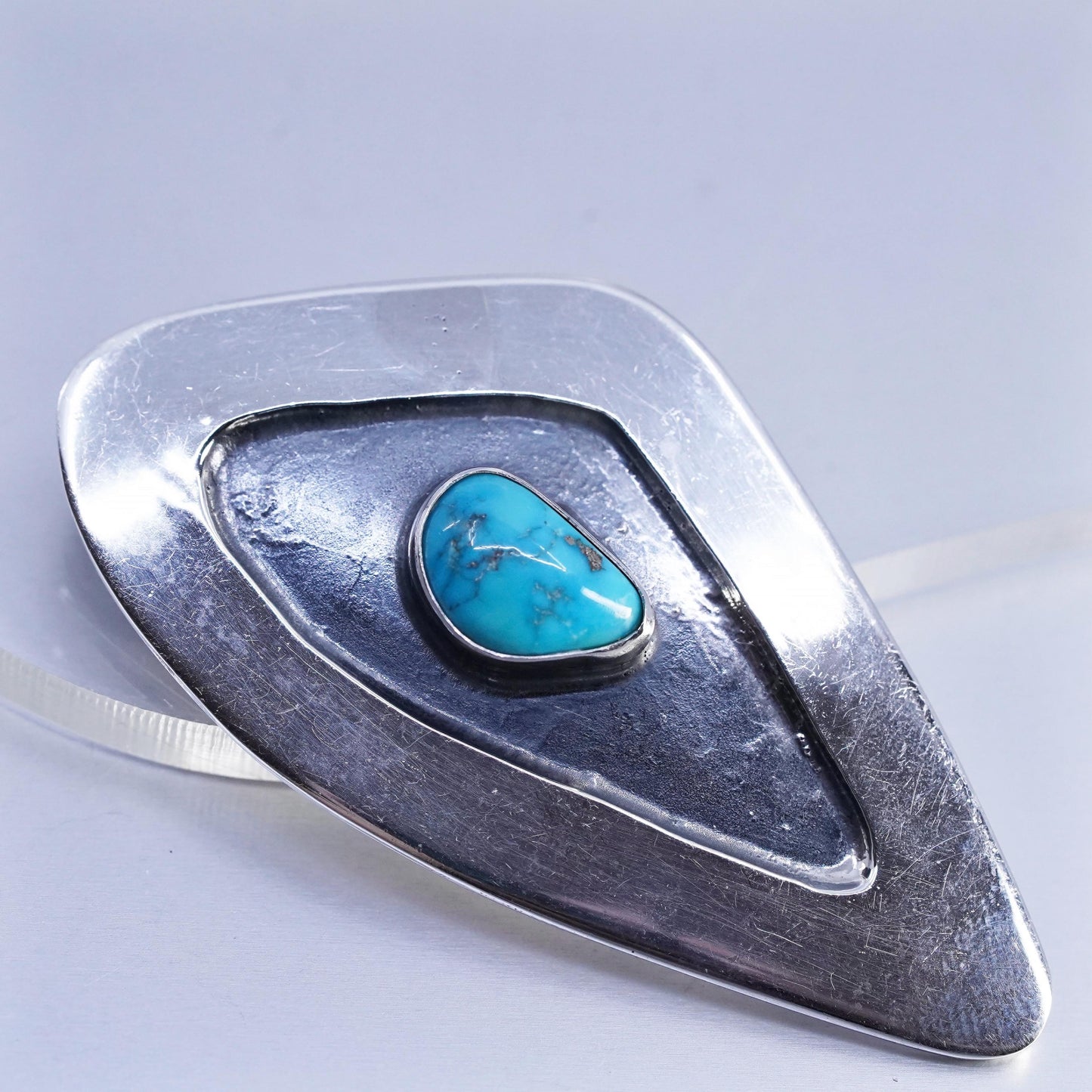 Vintage Native American Sterling 925 silver oxidized pendant brooch turquoise