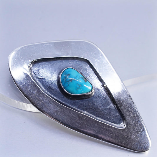 Vintage Native American Sterling 925 silver oxidized pendant brooch turquoise