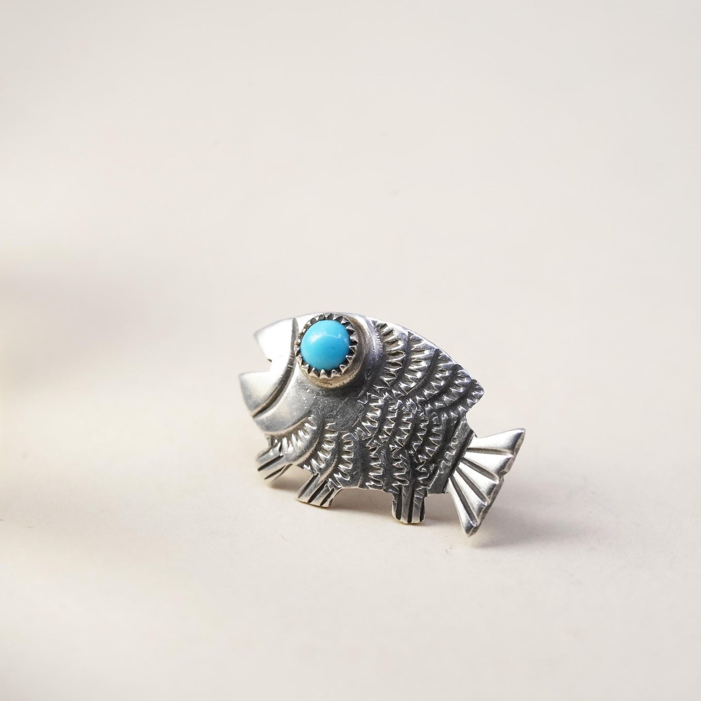Native American Navajo single earring. Sterling 925 silver fish stud turquoise