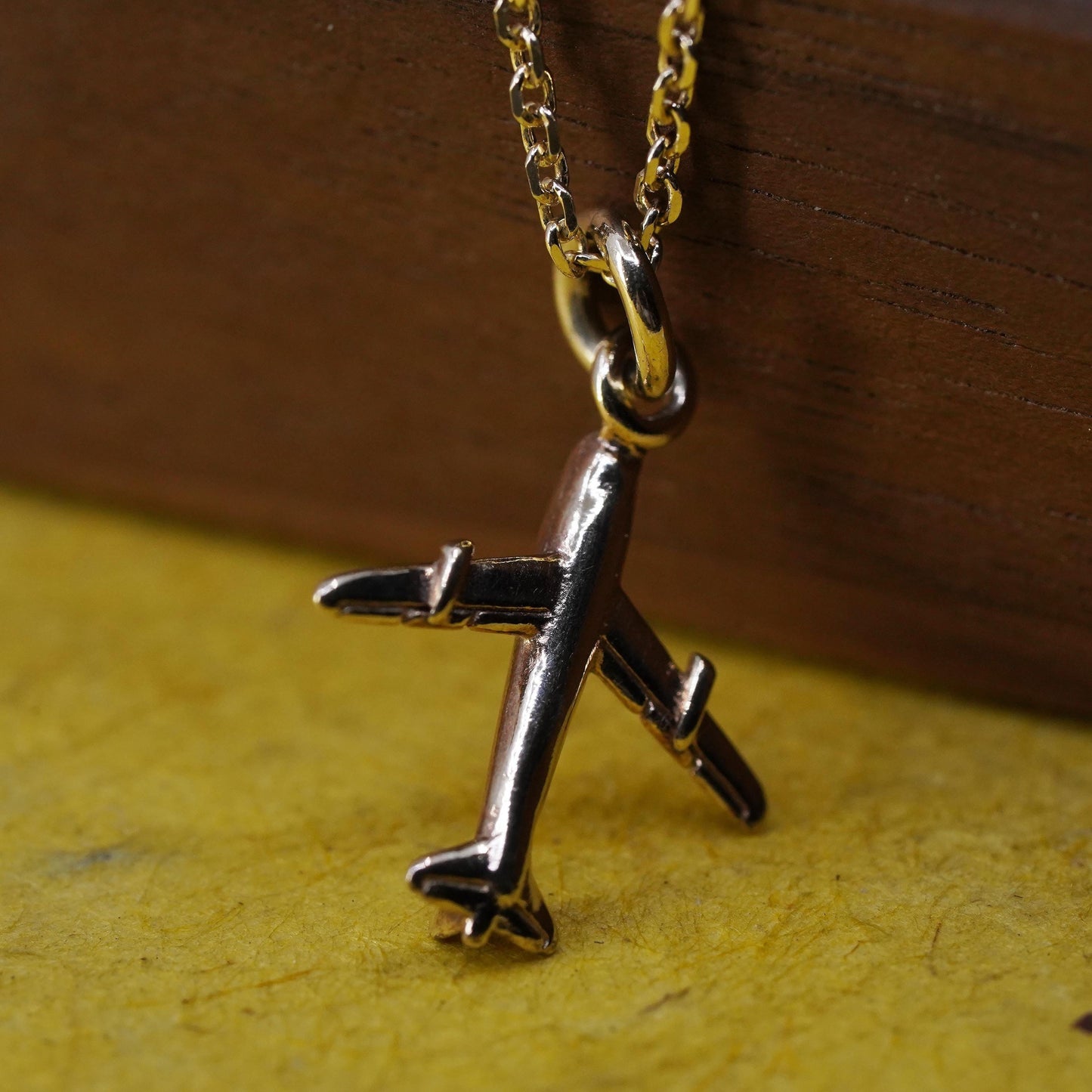 16+2”, Dyadema vermeil yellow gold Sterling silver necklace, 925 chain airplane