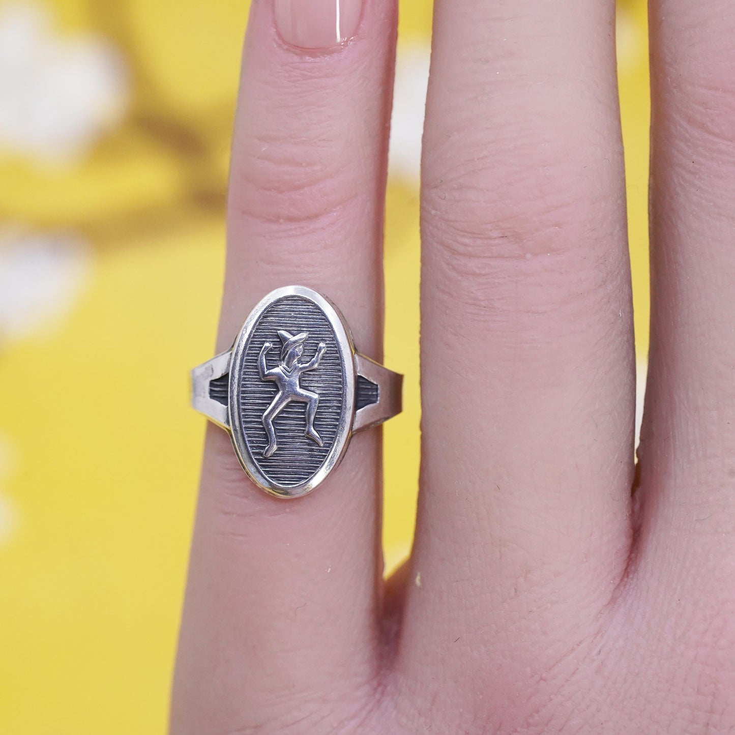 Size adjustable, vintage Sterling silver handmade ring, 925 kokopelli band