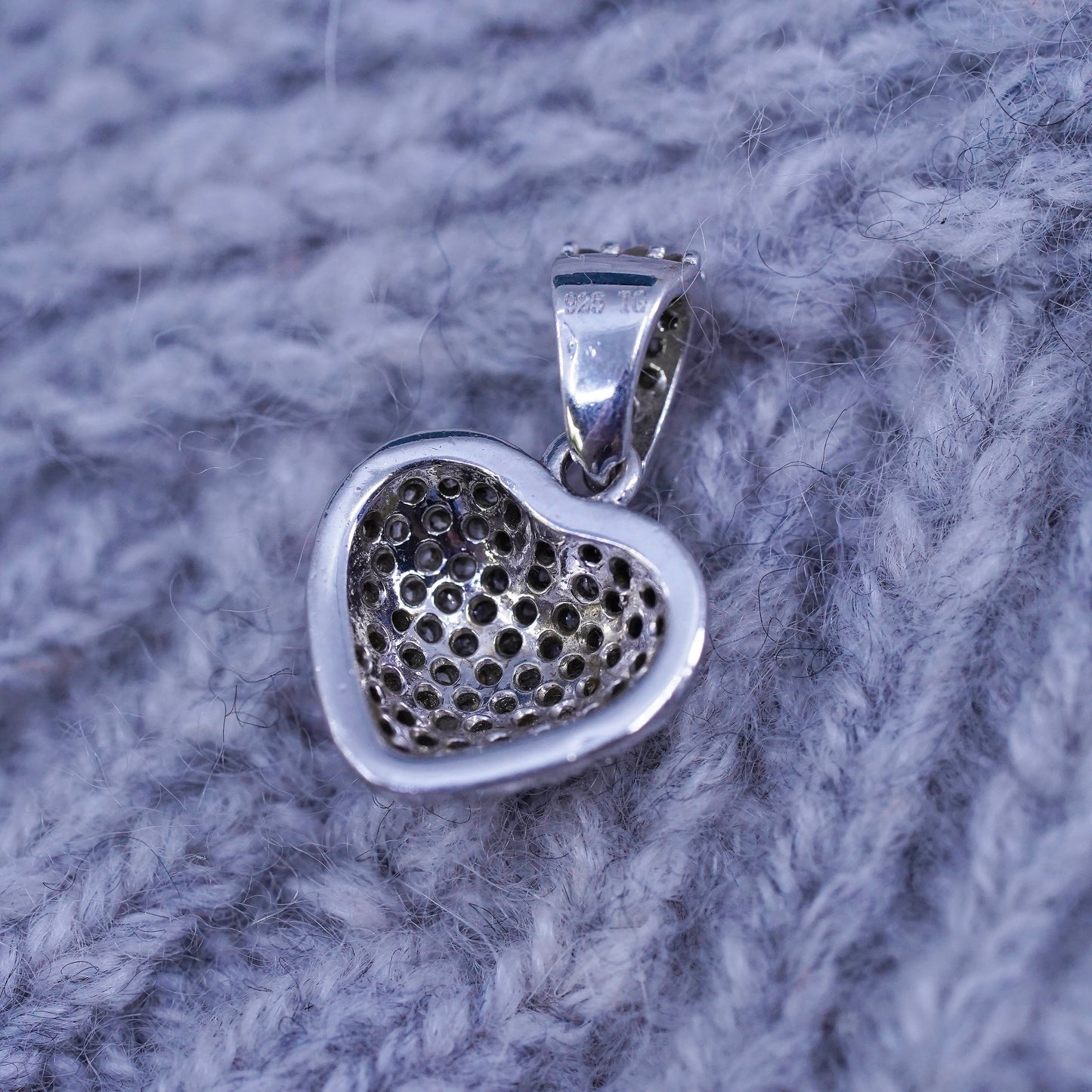 Vintage Sterling silver handmade pendant, 925 heart w/ cluster genuine diamond