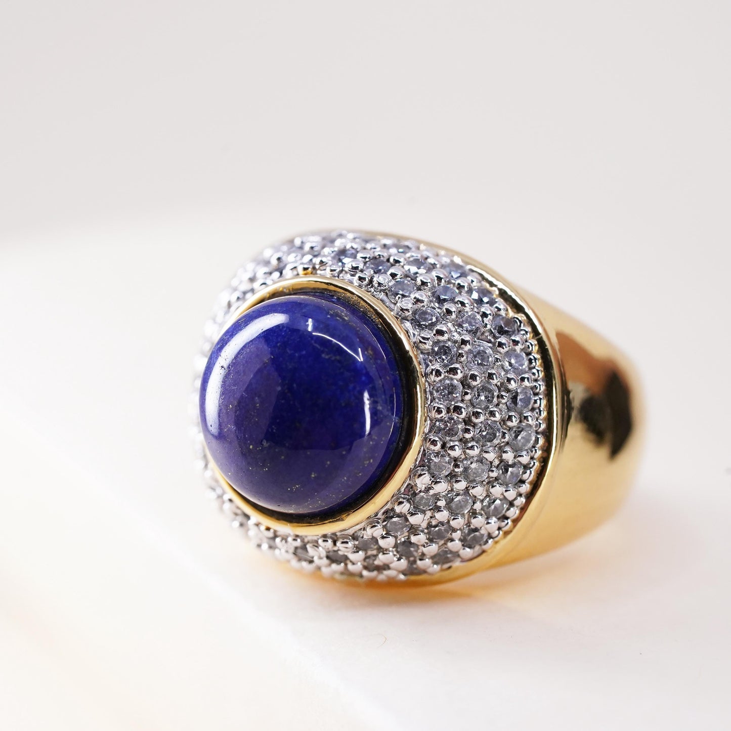 Size 7, 14K GOLD Milor Italian Designer Cigar Band Dome Ring cluster cz lapis