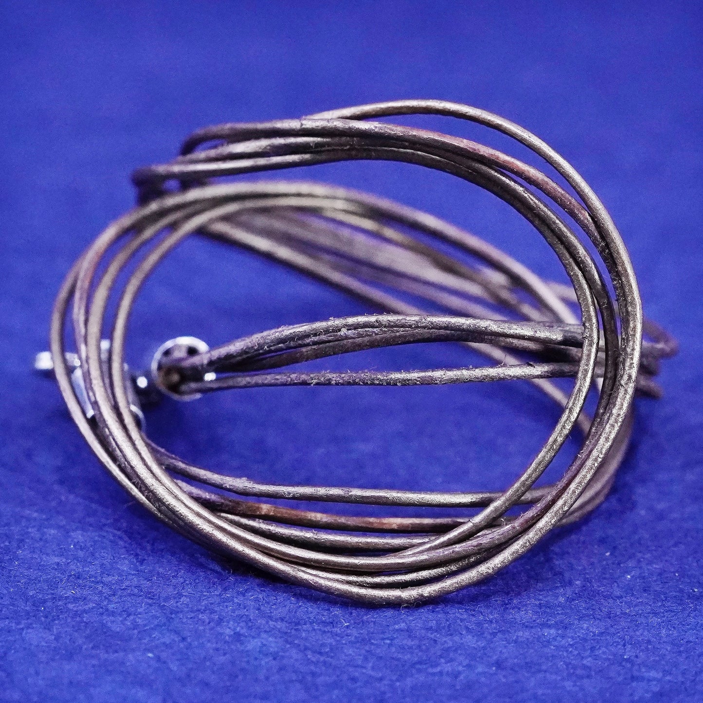 16”, vintage Sterling 925 Silver clasp with multi strands Leather Necklace