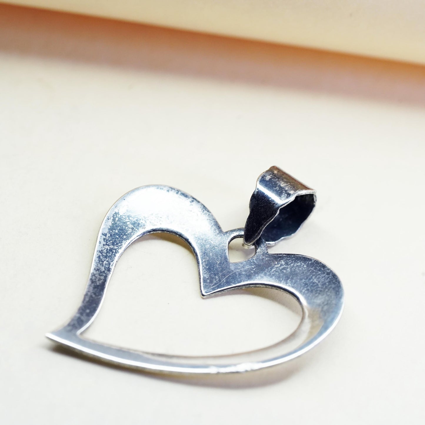 Vintage sterling silver pendant, heart shaped, fine 925 silver heart