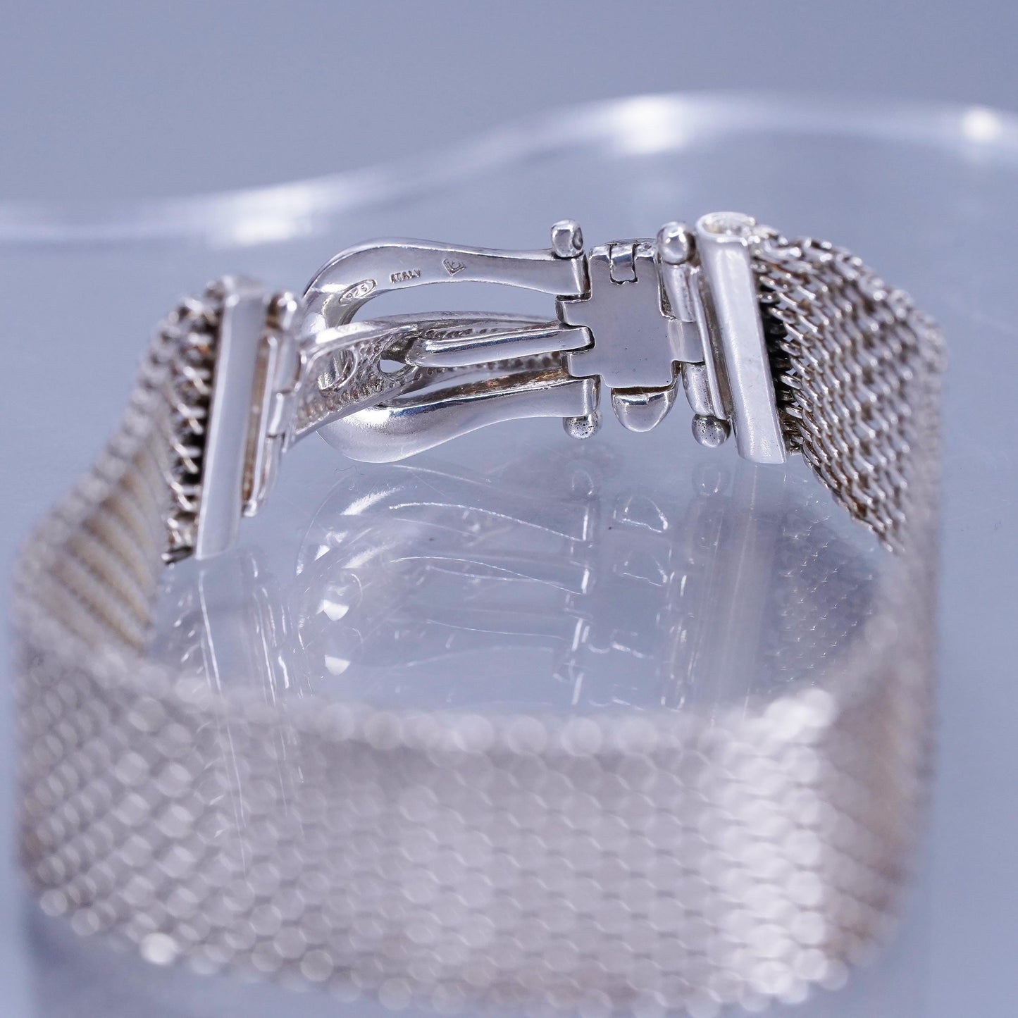 7”, Vintage Italian Sterling 925 silver handmade belt bracelet, mesh chain