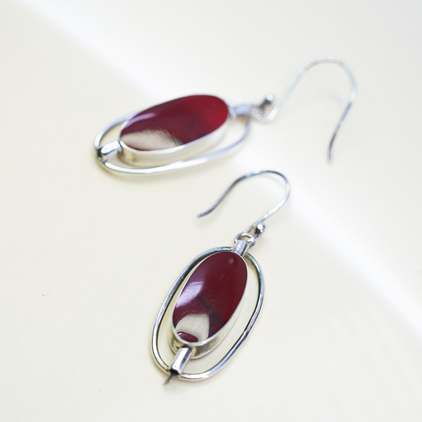 Mexican double sided spinner sterling 925 silver earrings, black red onyx