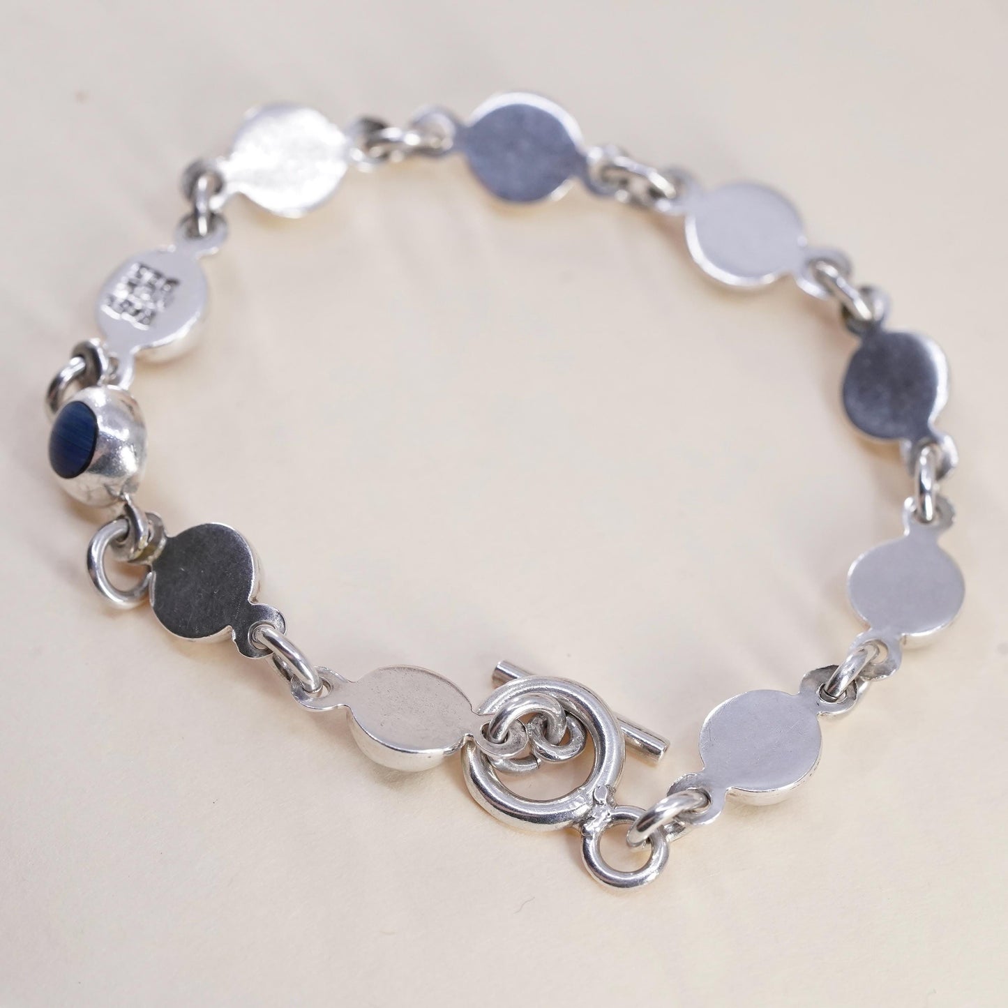 6.25” VTG Sterling 925 Silver Multi Gemstone Bracelet, Turquoise carnelian Onyx