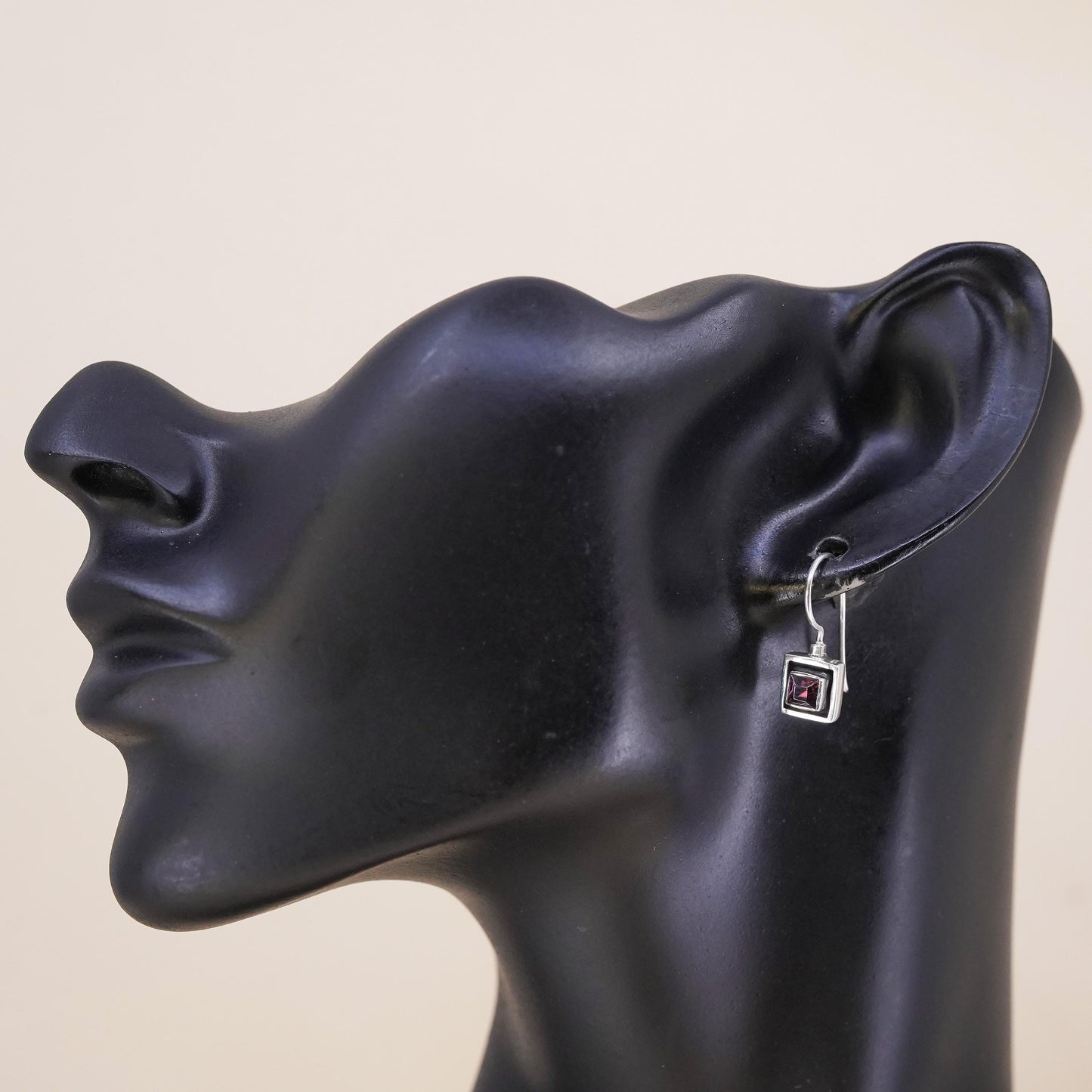 Vintage sterling silver 925 handmade single earring with square amethyst