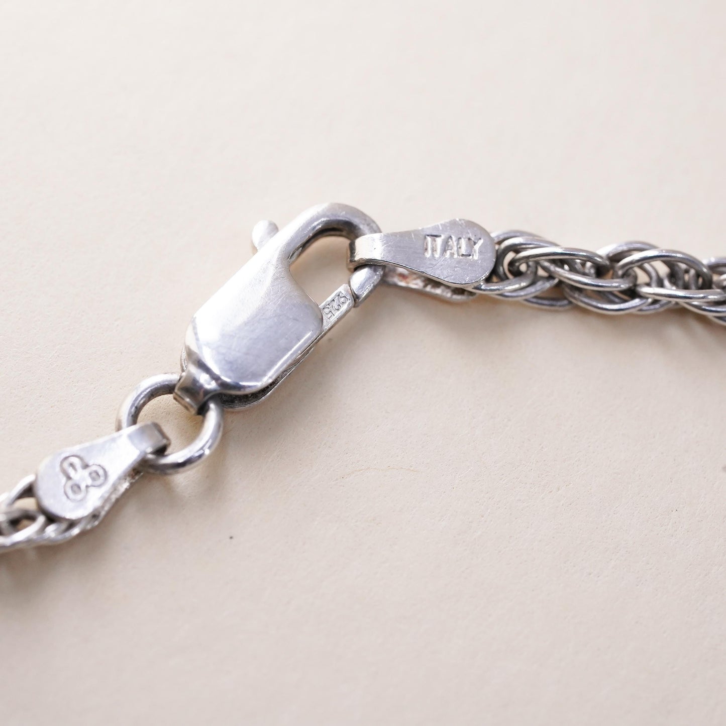 7" 3mm, Vintage Italian IBB sterling 925 silver Singapore rope chain bracelet