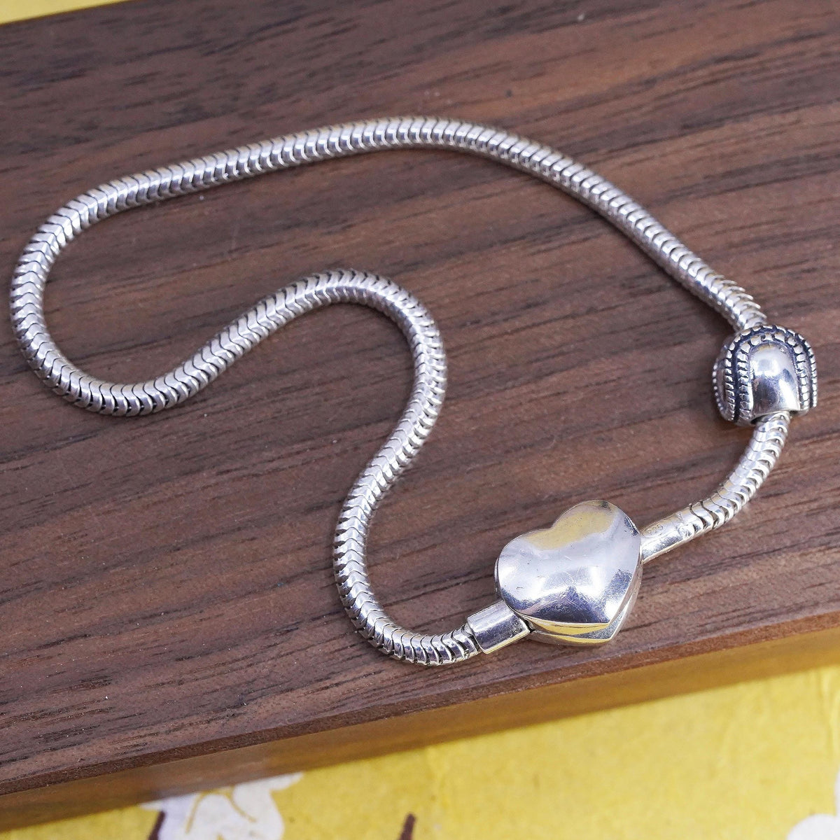 6.25", Italian sterling silver bracelet, 925 snake chain baseball charm heart
