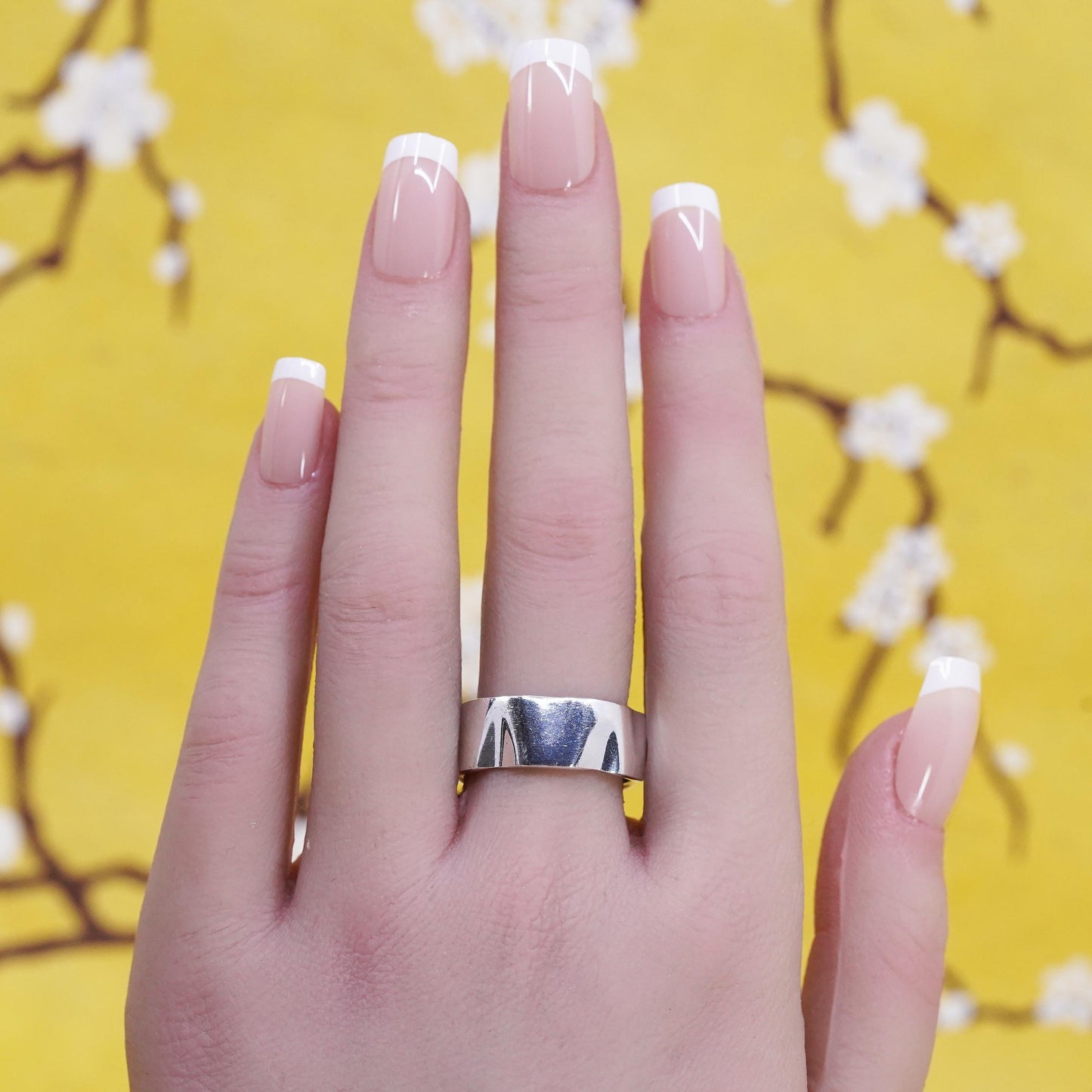 Size 9, vintage modern simple Sterling silver prayer ring, 925 wavy band