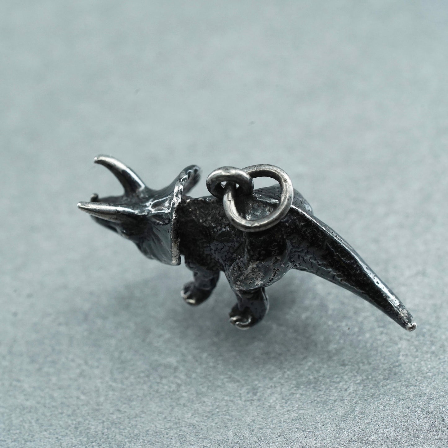 Vintage Sterling silver handmade dinosaur charm, 925 xenoceratops pendant