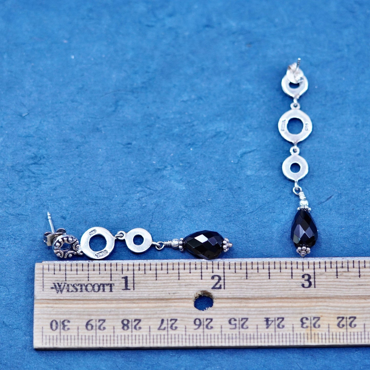 Vintage Sterling 925 silver handmade earrings with teardrop obsidian