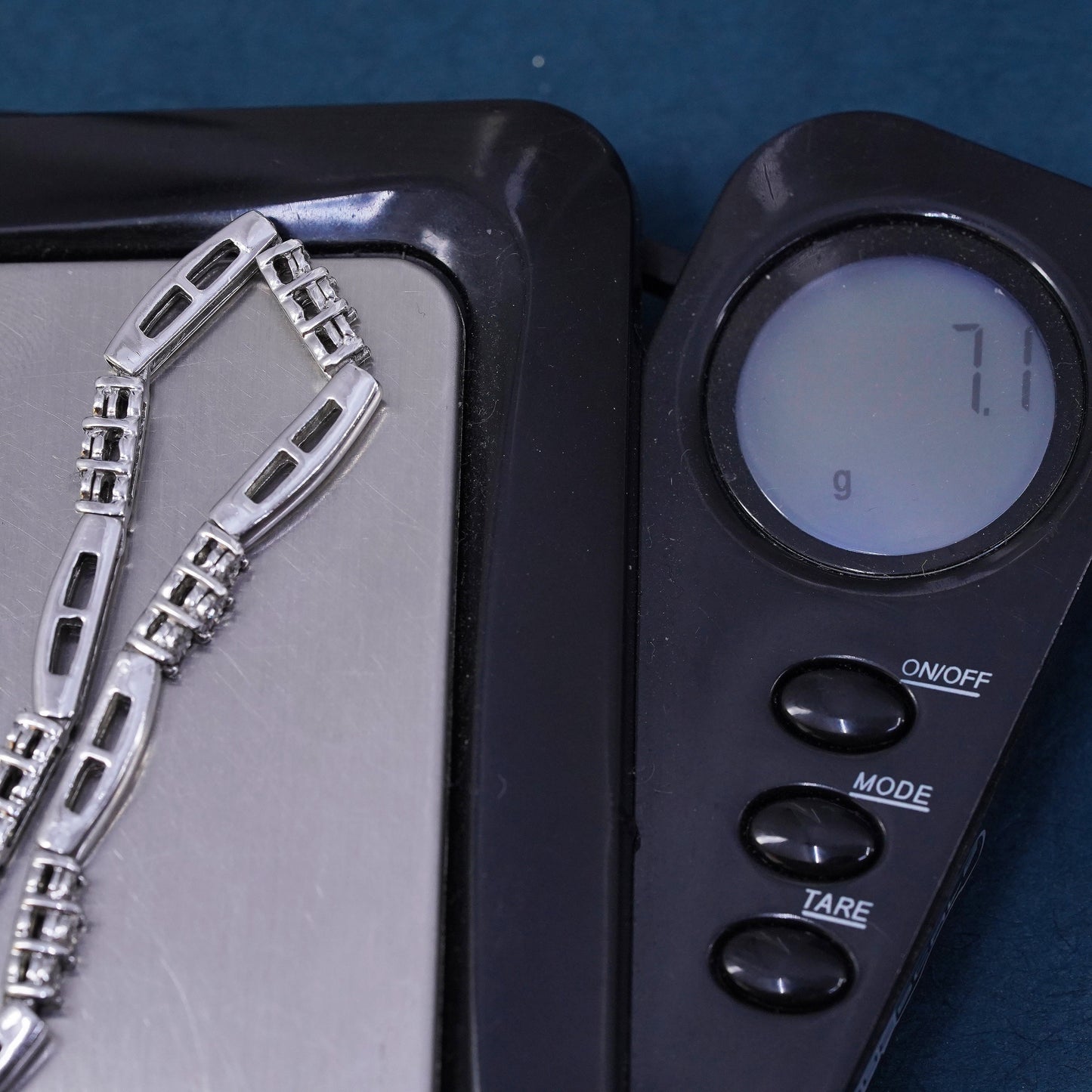 7.25”, vintage sterling 925 silver tennis bracelet with genuine diamond