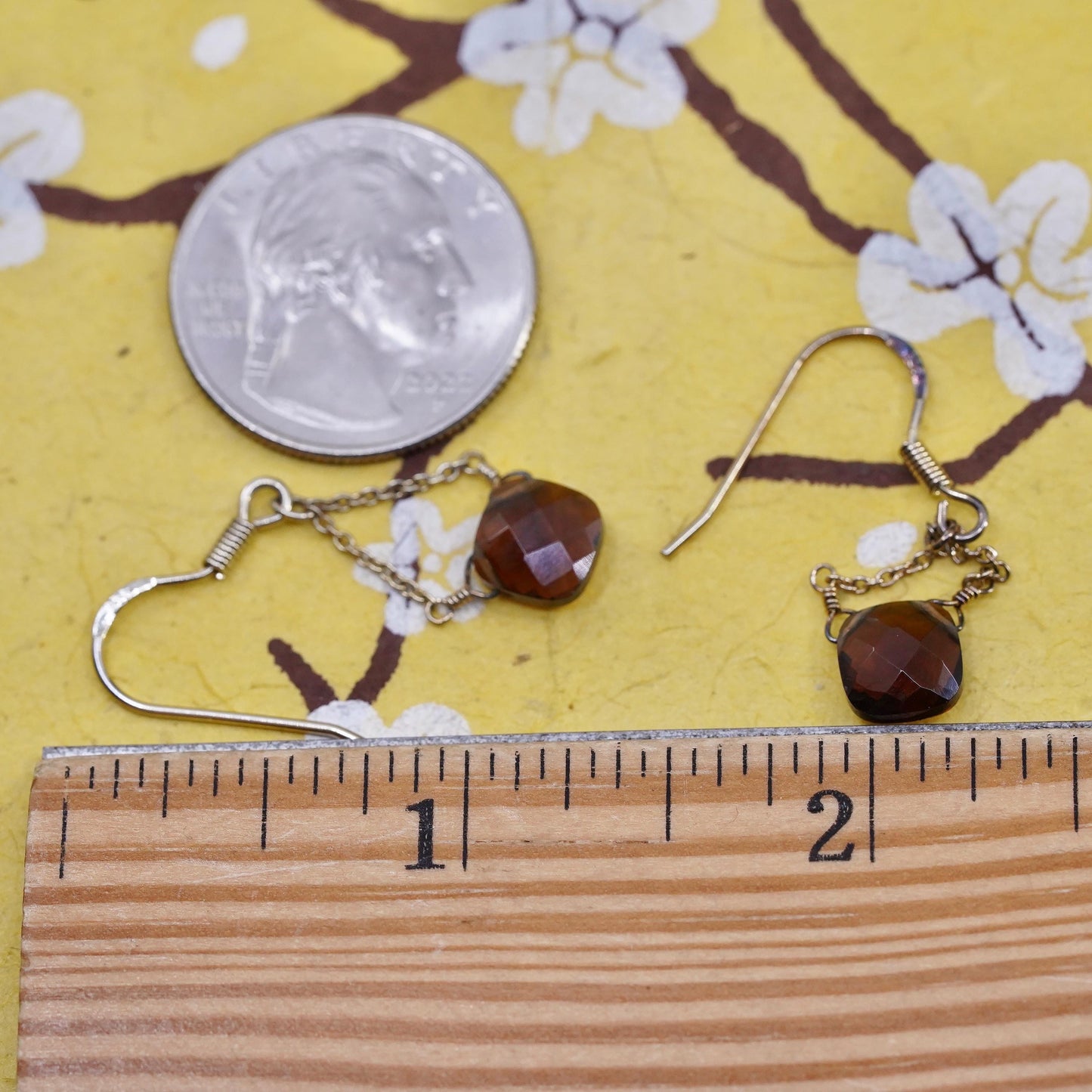 Vintage gold plated Sterling 925 silver handmade earrings w/ smoky quartz beads