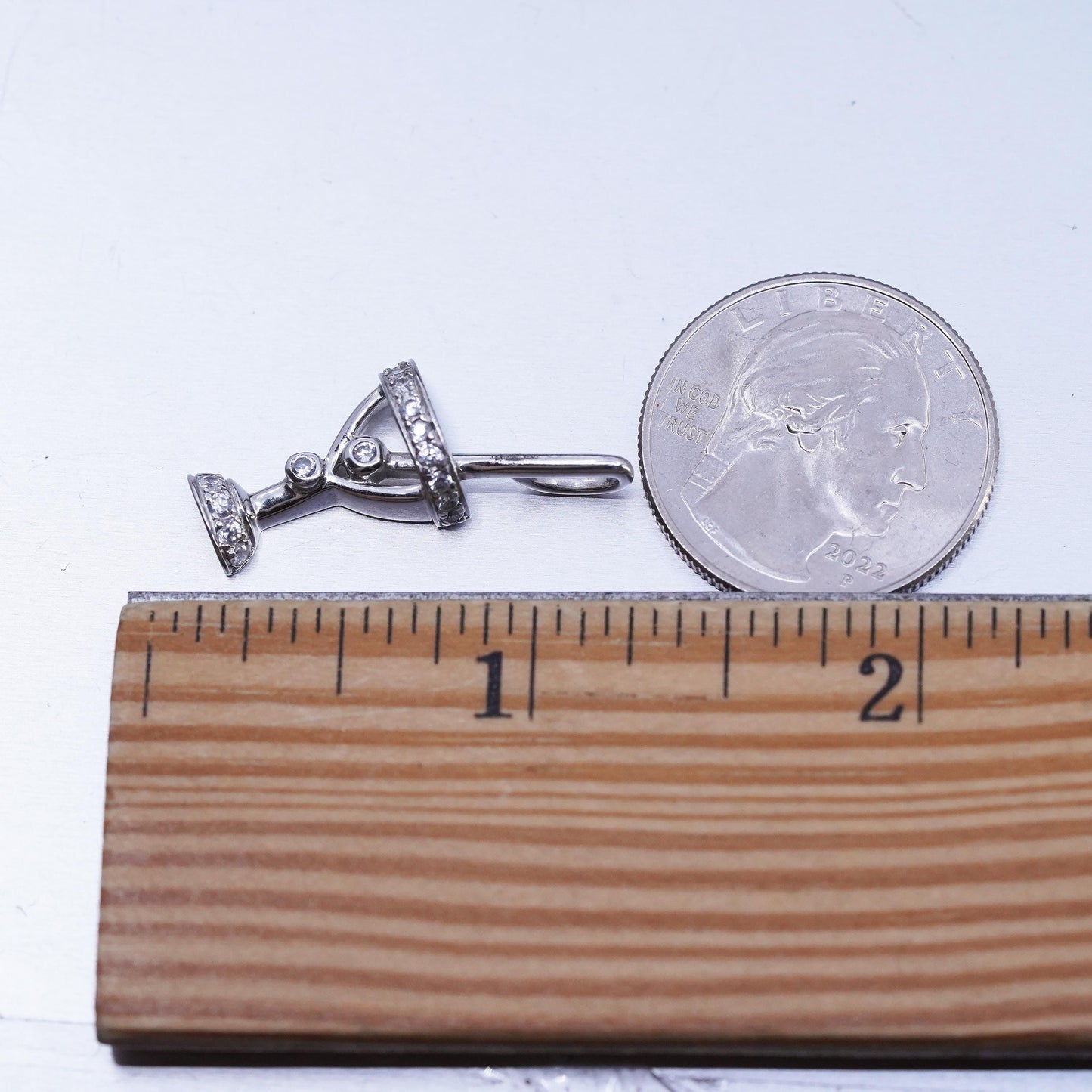 Vintage sterling 925 silver cocktail glass pendant with cluster Cz
