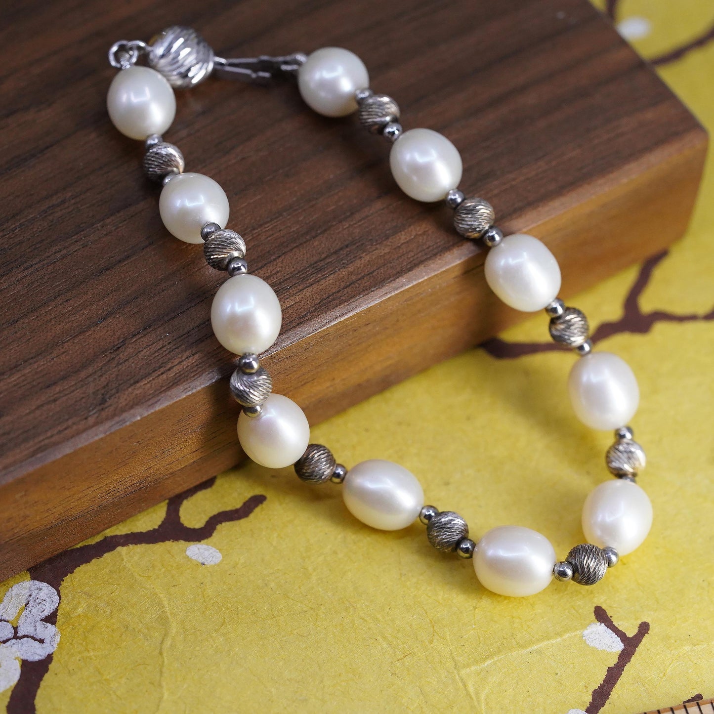 7.5” Sterling silver bracelet, freshwater pearl beads chain 925 silver clasp