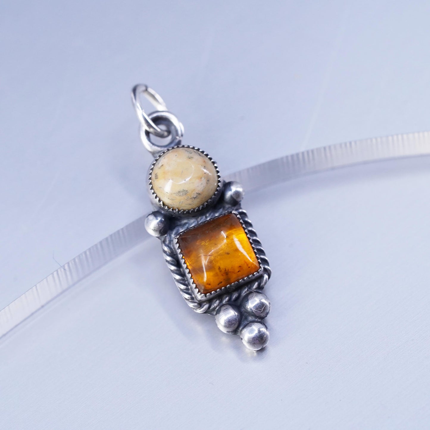 southwestern Don Lucas sterling 925 silver handmade charm pendant amber Jasper