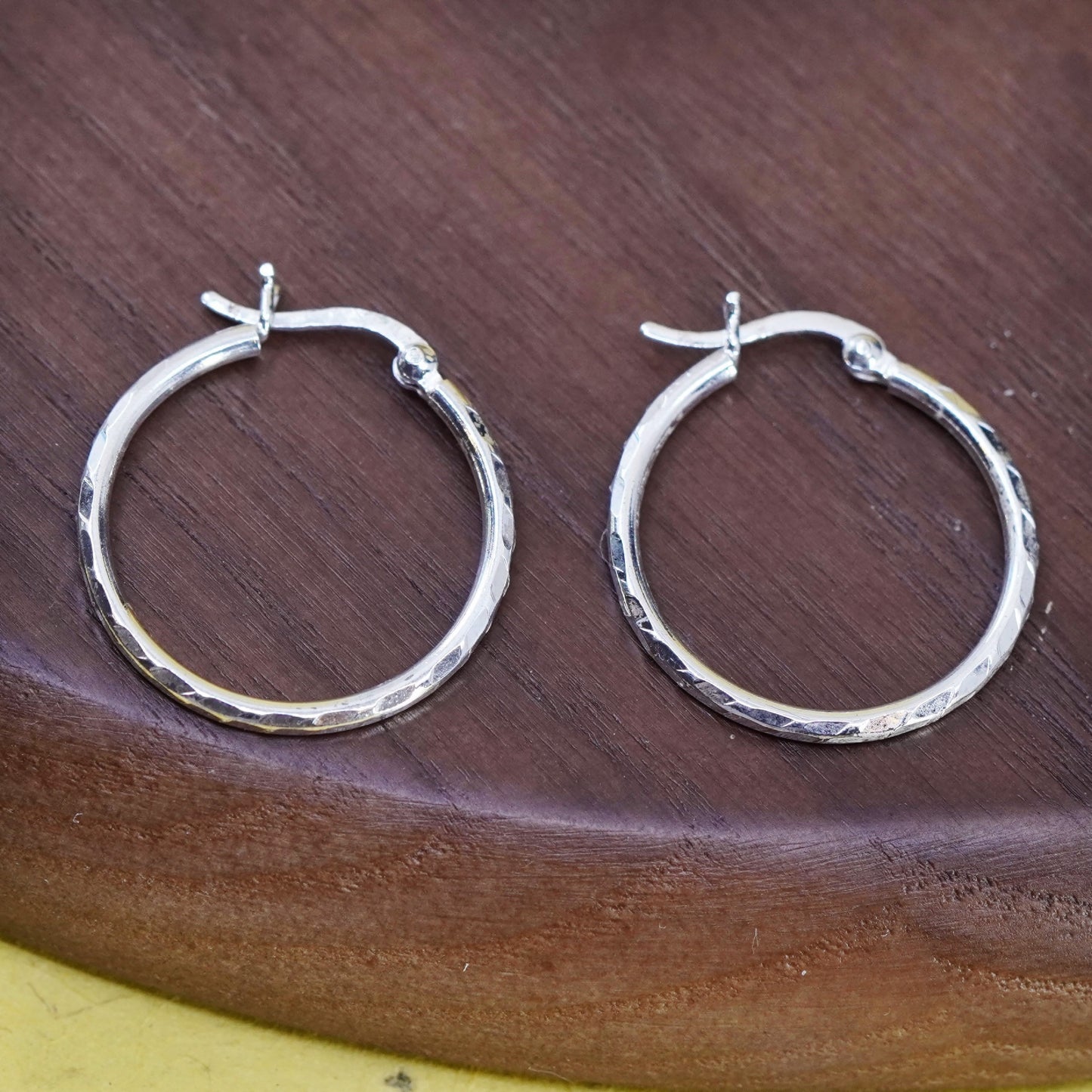 0.75”, Vintage Italy Sterling silver handmade earrings, 925 textured hoops