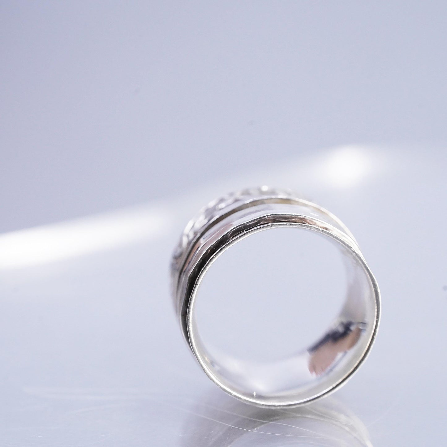 Size 7, 925 Sterling Silver Spinner Ring Wide Band Meditation Boho Swivel Band