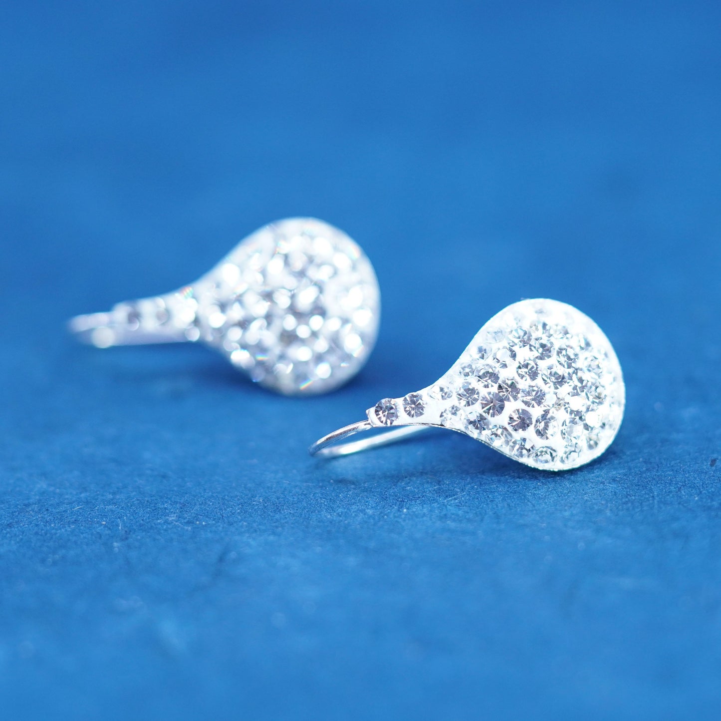 Vintage sterling 925 silver handmade teardrop earrings with cluster Cz